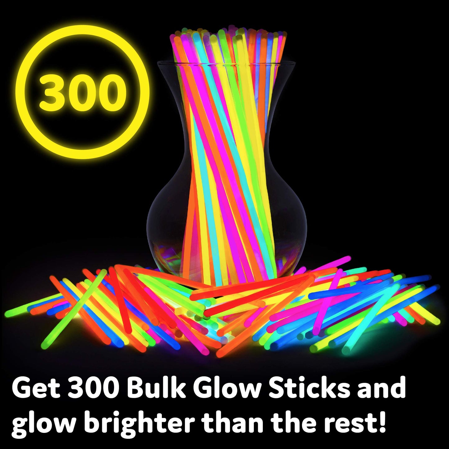 Party Sticks Glow Sticks Jewelry Bulk Party Favors 300pk and Connectors - 8" Glow in the Dark Party Supplies, Neon Party Glow Necklaces and Glow Bracelets for Kids and Adults
