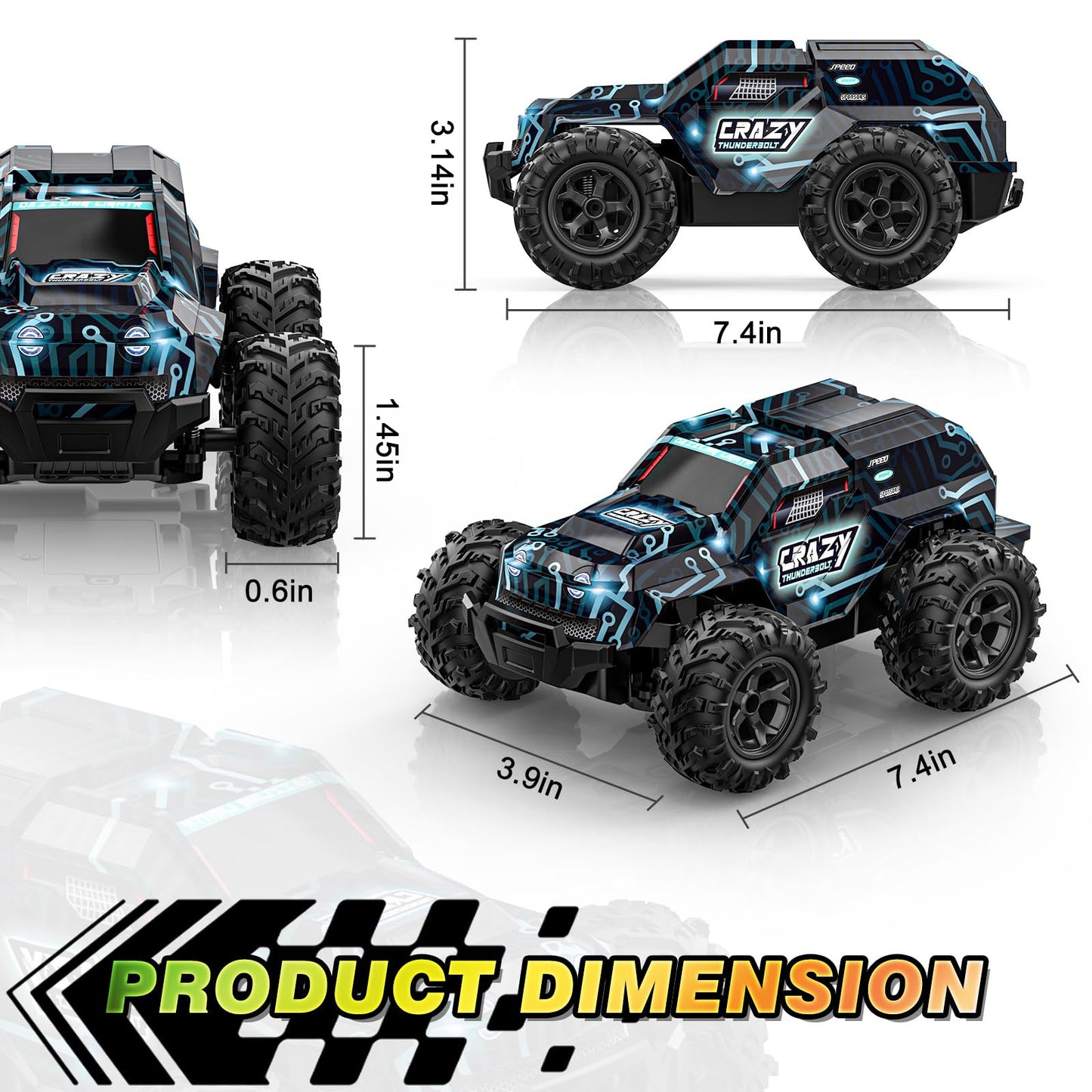 BLUEJAY 2.4GHz High Speed RC Car, Offroad Monster Hobby Racing Car with LED Colorful Bodylight and Rechargeable Battery, Kids Toy Gifts 3-8 Years