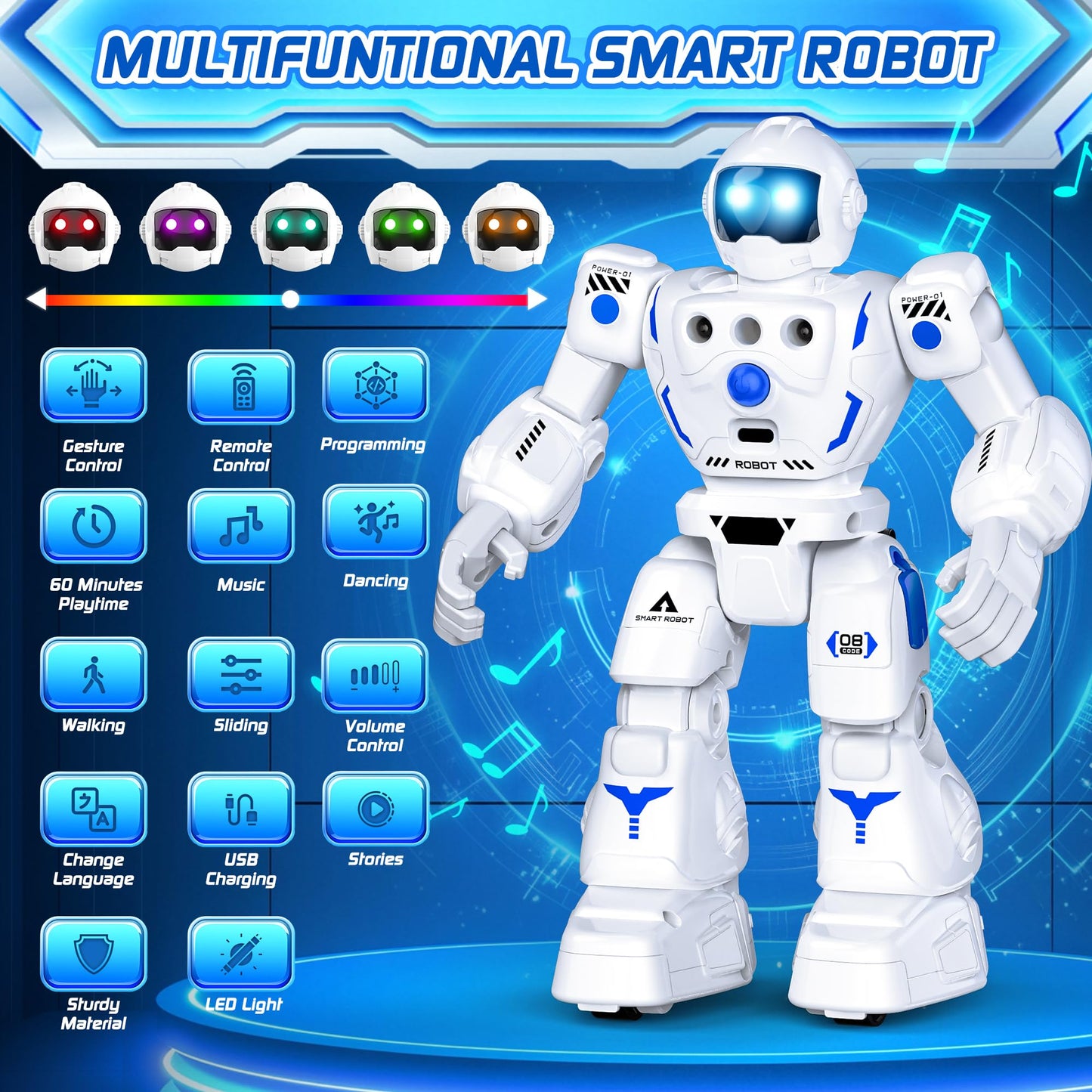BAZOLOTA Robot Toys for Kids, Programmable Remote Control Robot with Walking, Sliding, Singing and Dancing, RC Gesture Sensing Control Smart Robots for Age 3-12 3-5 Kids Christmas Birthday