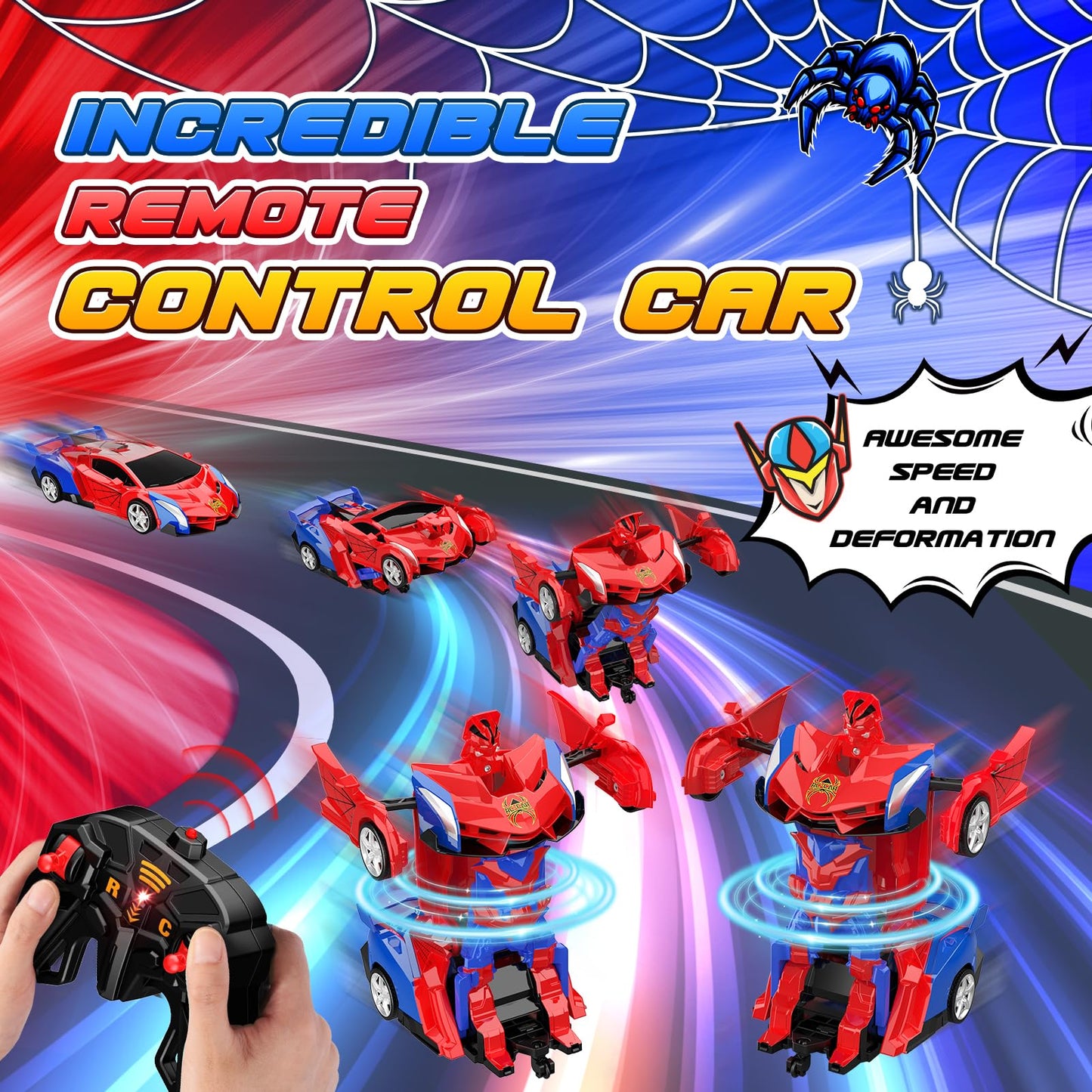 Transform Remote Control Car, RC Cars for 3-12 Year Old Boys Girls One-Button Deformation 2.4Ghz 1:18 Scale Transforming 360°Rotation Robot Toys Birthday Gifts Easter Basket Stuffers for Kids