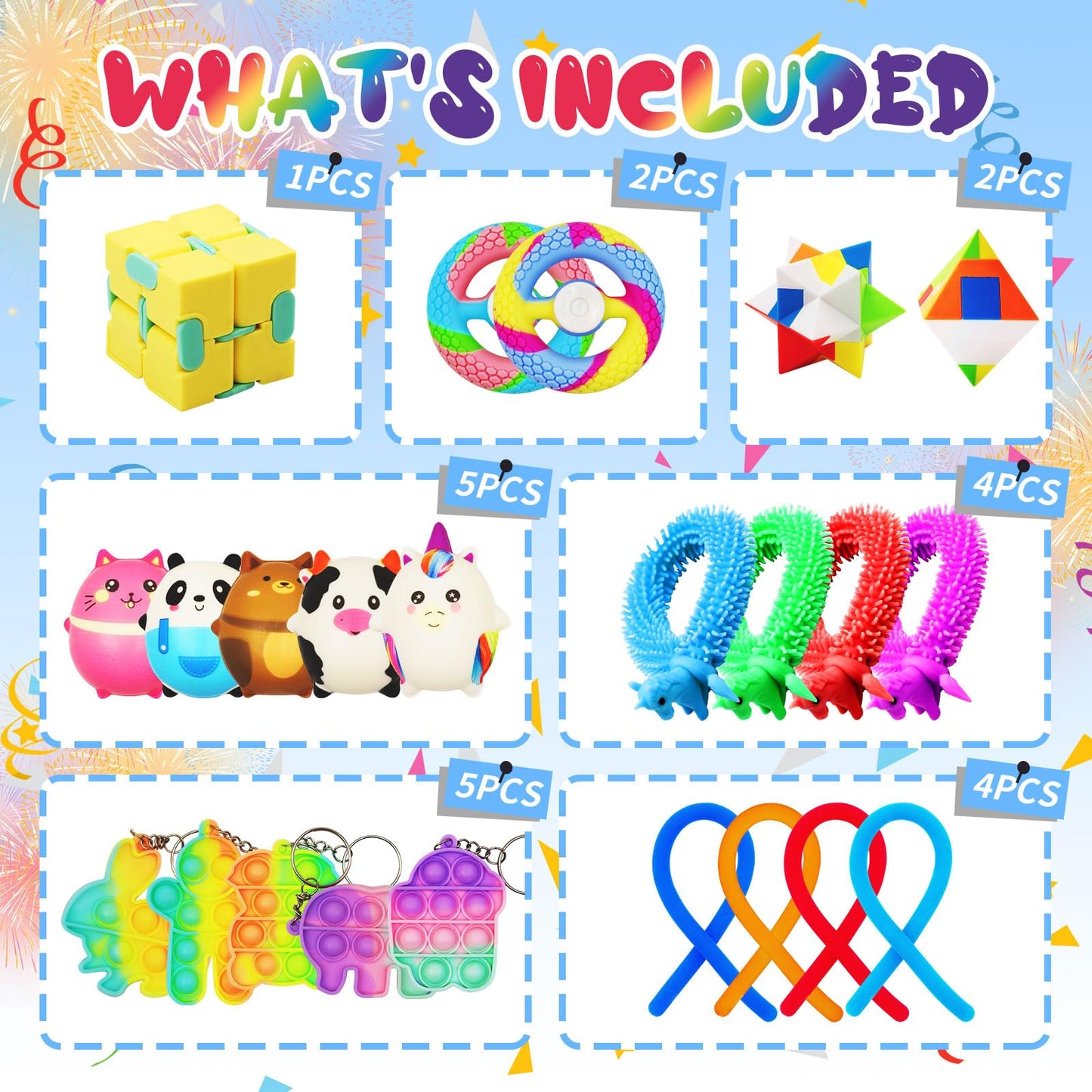 124 Pcs Party Favors for Kids, Fidget Toys Bulk, Birthday Gifts Toys, Stocking Stuffers, Prize Treasure Box Toys for Classroom, Goodie Bags Stuffers, Pinata Filler, Carnival Prizes for Boys Girls 4-10