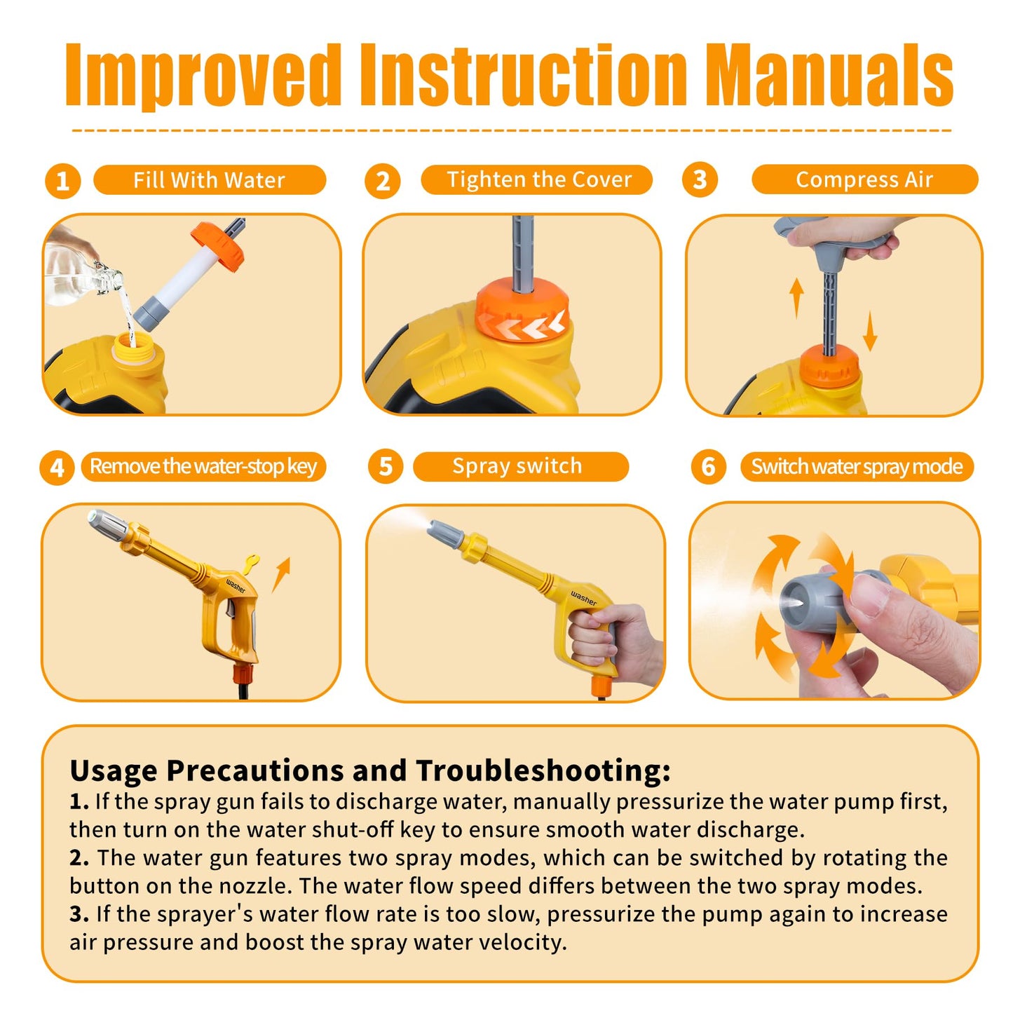 Kids Clean Car - Kids Car Washer Toys with Scraper Sponge Towel - Toddler Pretend Playing Tools Car Wash Gun Manual Pressure - Role Playing Toy Gift for Boys Girls