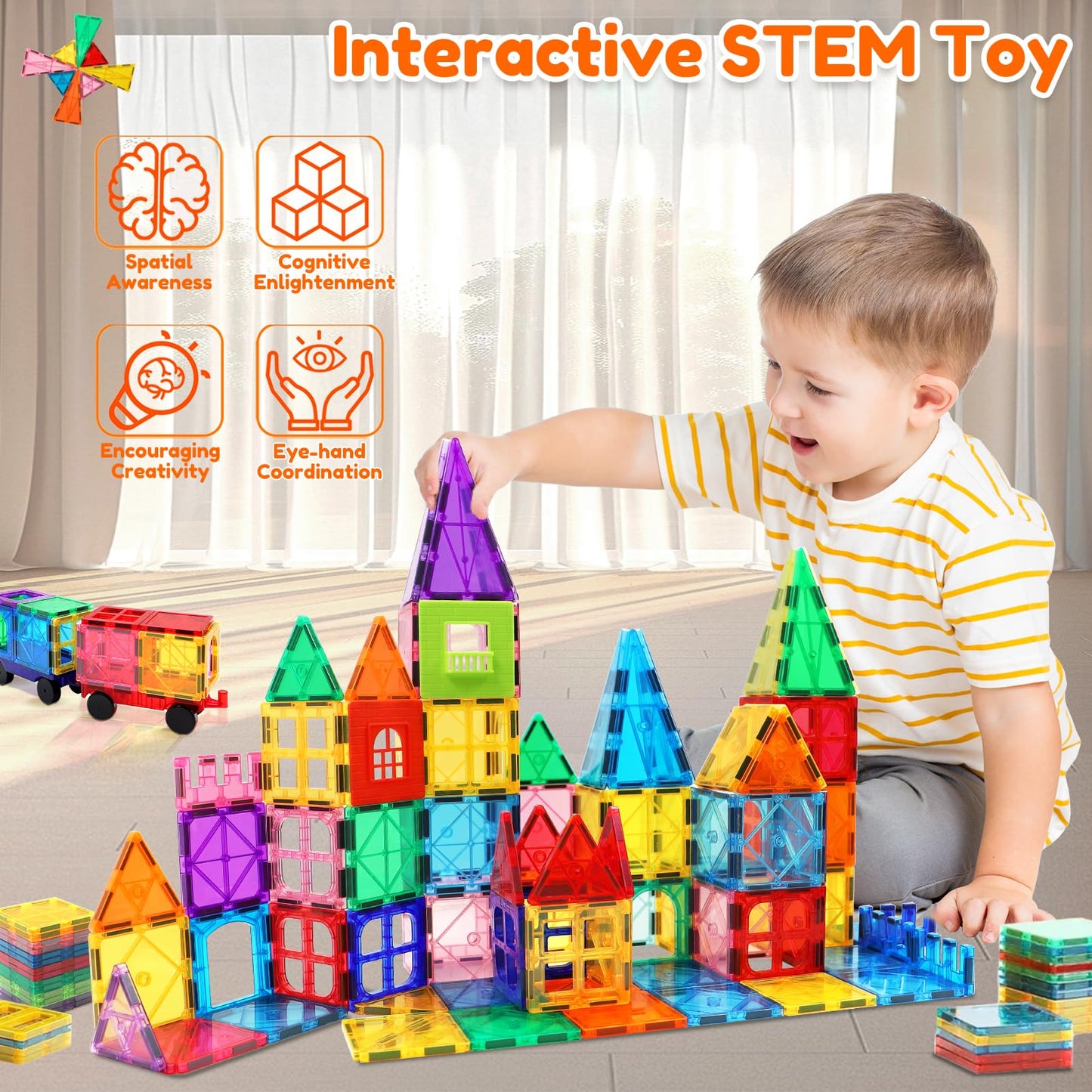 Landtaix 100pcs Magnetic Tiles Magnetic Building Blocks for Toddlers 3 4 5 6 7 Year Old Boys Girls Educational Magnet Blocks Christmas Birthday Gift Toys for Kids Ages 4-8 Sensory Toys 1-3