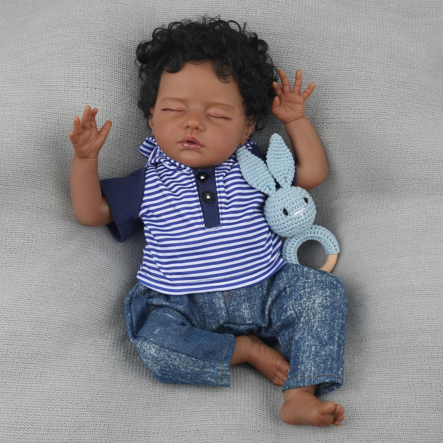 WOOROY Realistic Reborn Baby Dolls Black - 18 Inch Real Life Baby Dolls African American Baby Boy Poseable, Lifelike Sleeping Newborn Soft Cloth Body, Complete Gift Set for Kids Age 3+