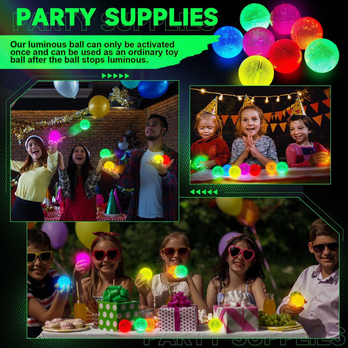 Lewtemi 24 Pcs Glow in The Dark Balls Glowing Stick Balls Bulk Lighted Bouncy Rubber Long Lasting Bright Night Party Supplies for Holiday Carnival Goodie Bag Fillers