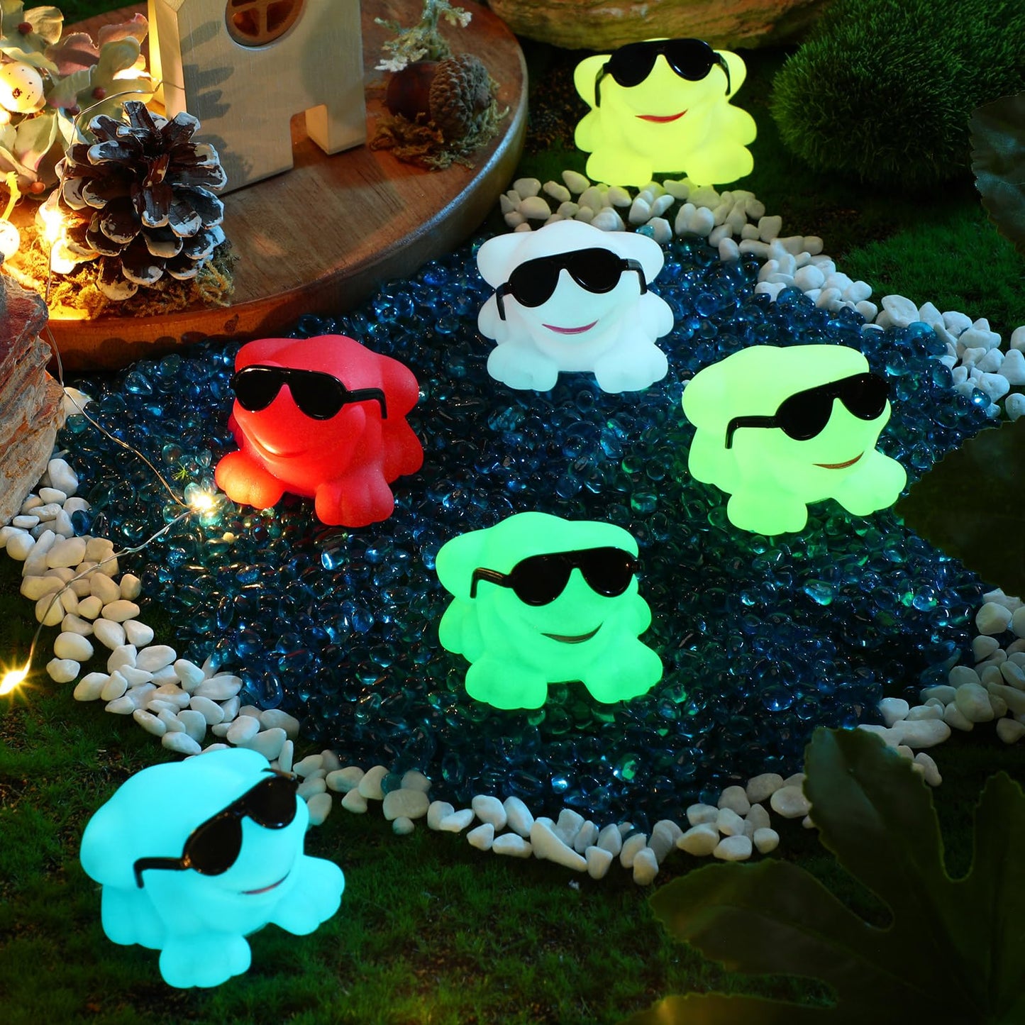 Halloscume 36 Pack Spring Rubber Frogs Bulk Squeak and Floating Rubber Bath Toy Glow in the Dark Mini Floating Frogs for Baby Shower Birthday Party Favors Classroom Exchange Gifts Prizes, Colorful