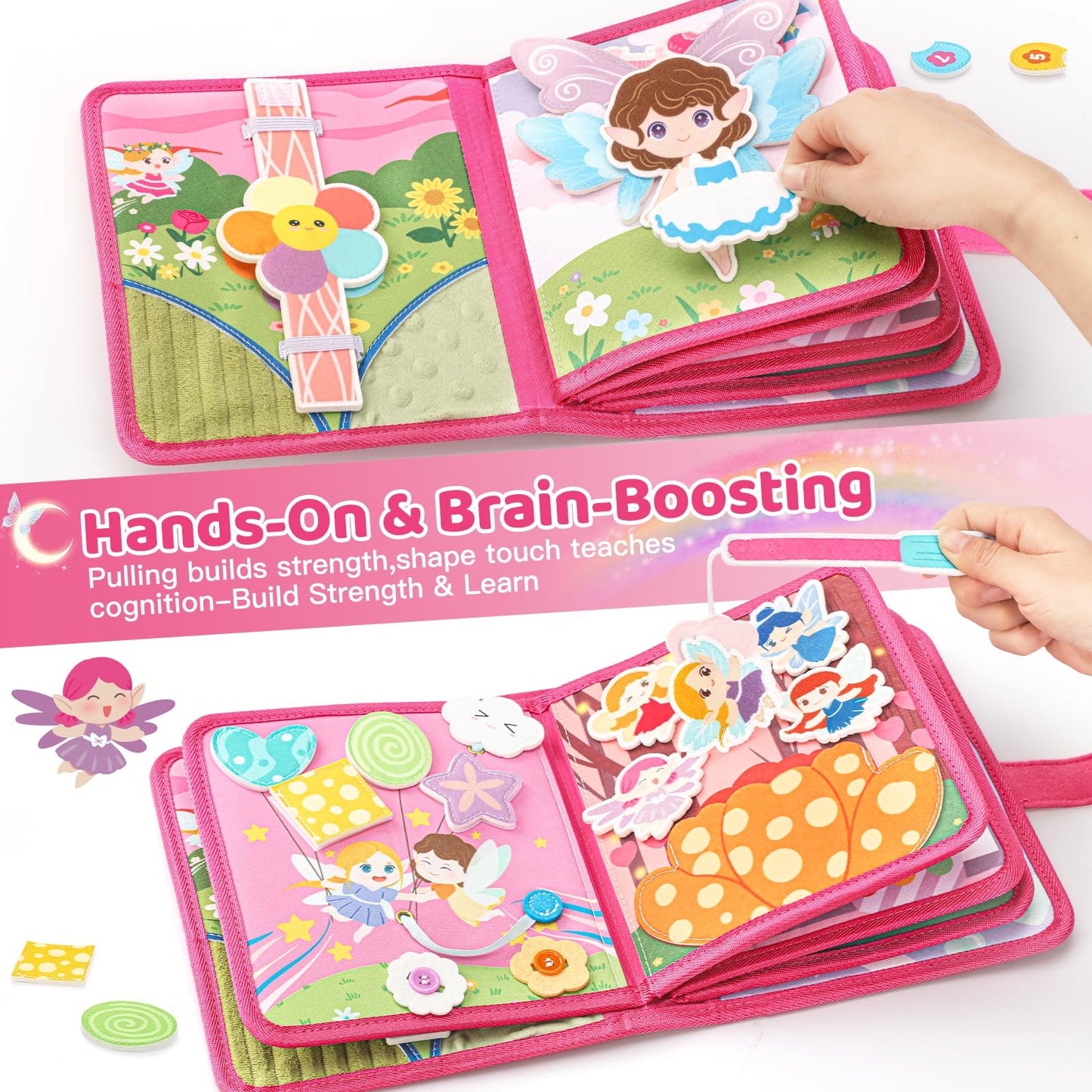 22 in 1 Busy Book for Toddlers 1-3, Sprite Montessori Toys for 1 Year Old with Fishing Game, Soft Sensory Toddler Busy Board, Airplane Travel Toys, Birthday Easter Gifts for 1 2 Year Old Girl