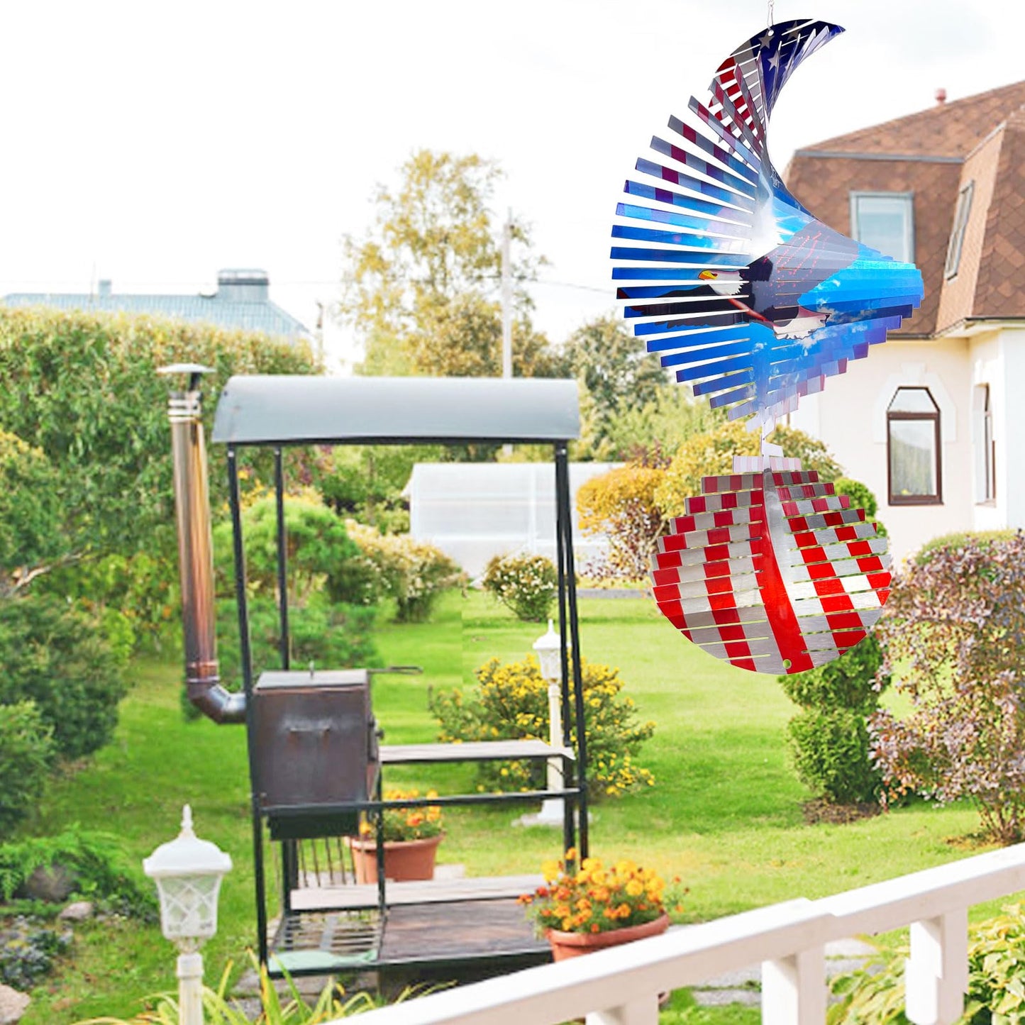 Aoedelyart Wind Spinners Outdoor Creates a Soaring Eagle Effect, 3D American Flag Eagle Wind Spinner Hanging Independence Day/Memorial Day Decorations,Gifts for Men/Women,15in Garden Decor,Yard Art