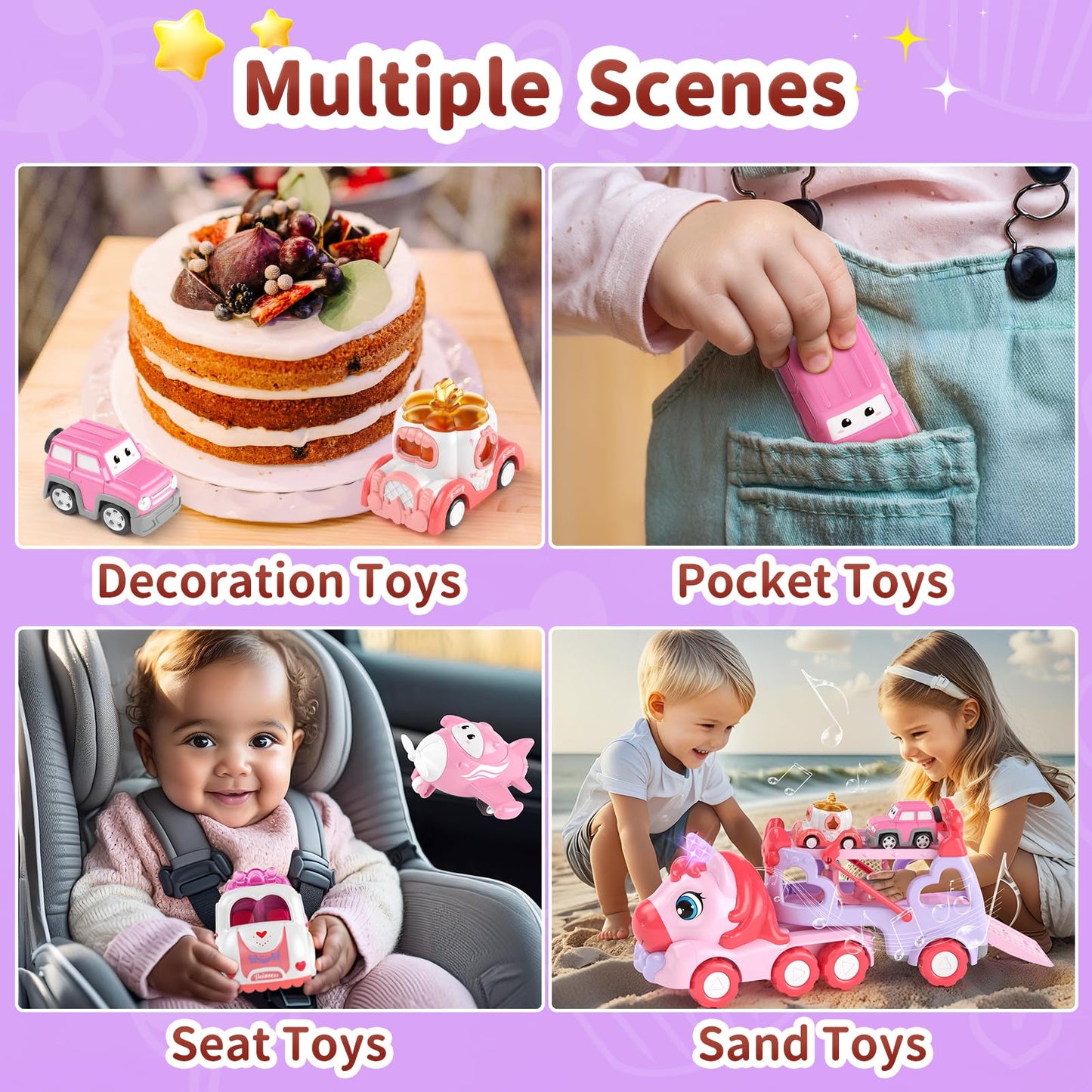 usrela Toys for 2 3 Year Old Girl Truck, 7-in-1 Girl Carrier Truck Car with Light & Sound, Toddler Girl Car Toys Age 2-4, Cars for 2+ 3+ Year Old Girls Birthday