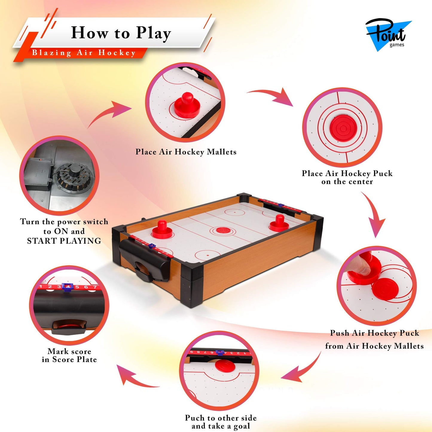 Point Games Mini Air Hockey Table for Kids - Hockey Table Game - Arcade & Table Games - Air Hockey Pucks and Paddles - Portable Sport Hockey for Boys and Girls