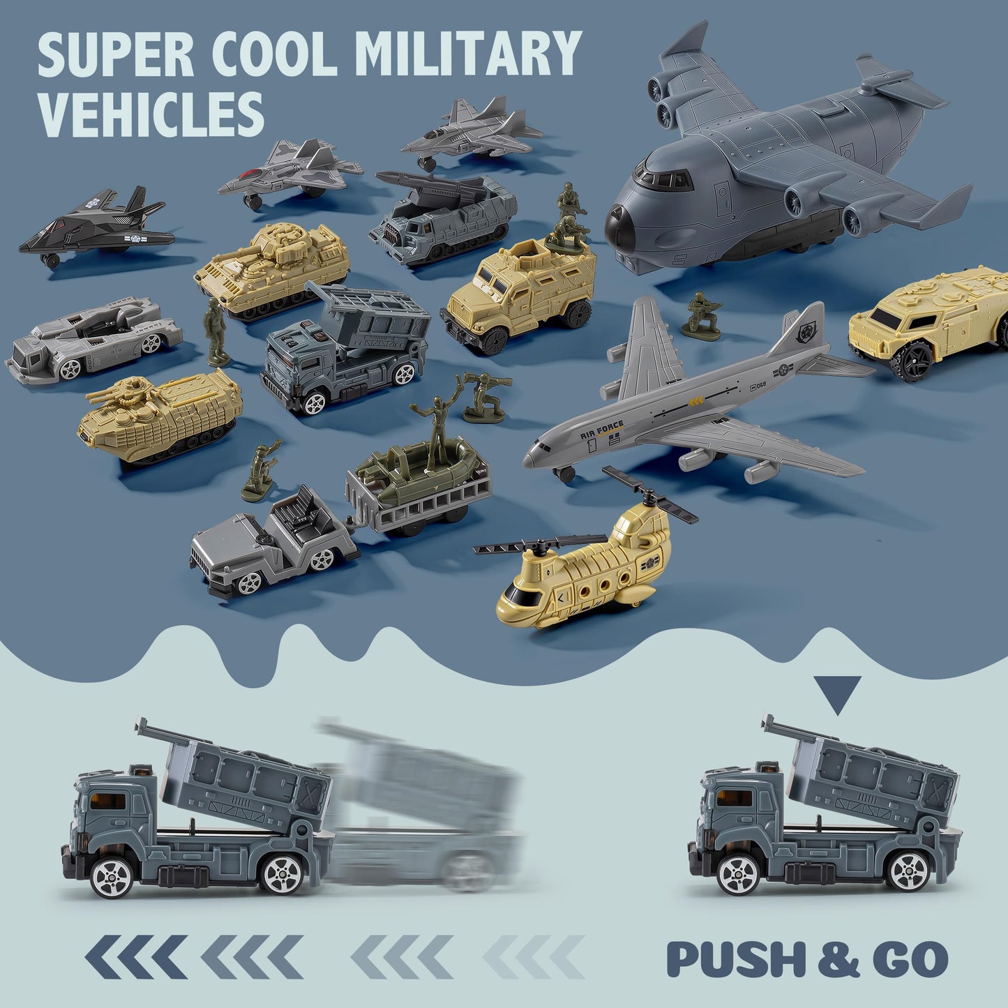 Military Airplane Toy, Army Toys Military Base Set with 14 Vehicles Plane Tank Trucks Helicopter Fighter Jet, Airport Play Mat with Army Men Action Figures and Accessories, Birthday Gift for Kids