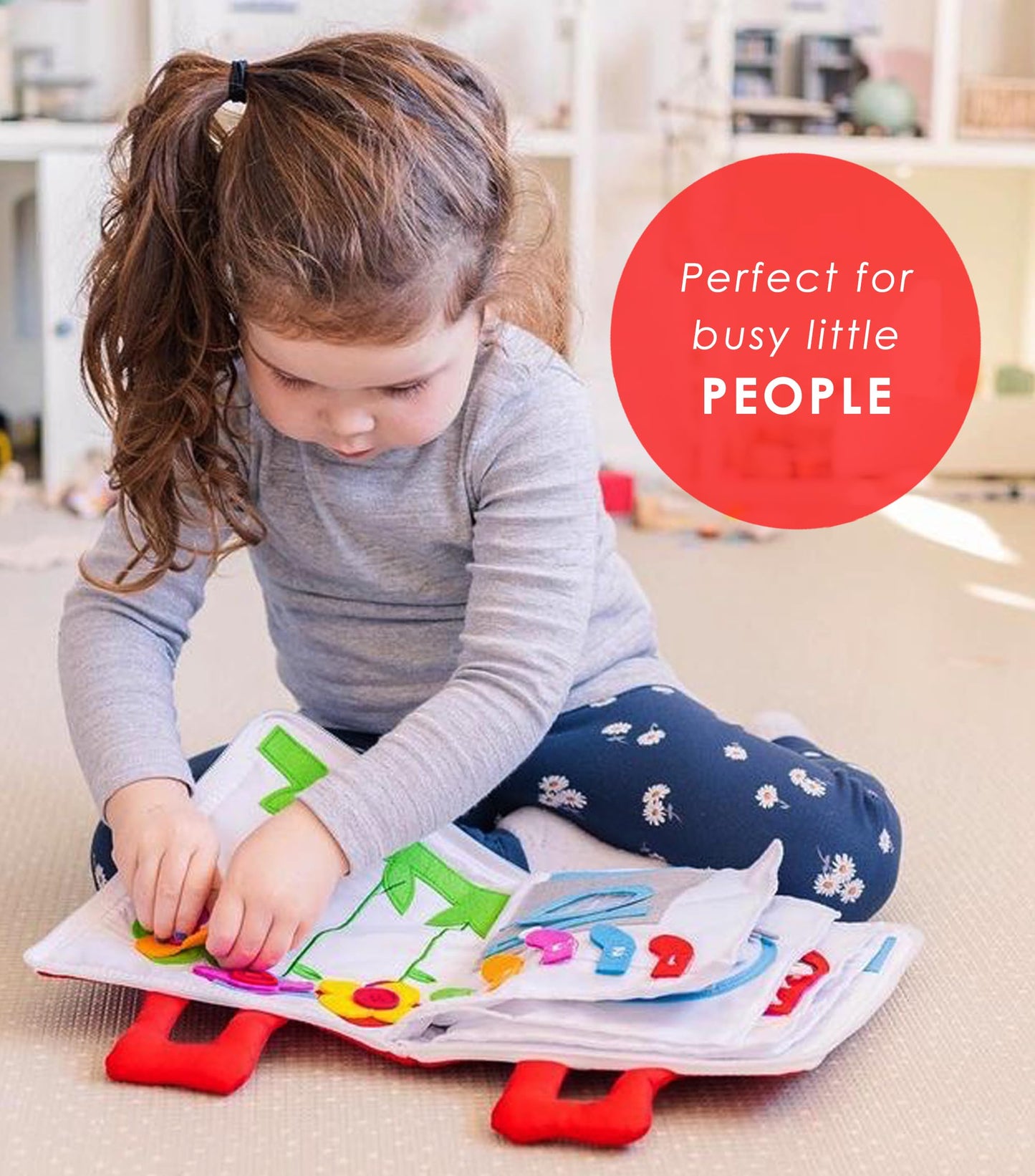Curious Columbus Quiet Book – Large Fabric Montessori Activity Book with 10 Pages for Learning and Quiet Play, Airplane and Road Trip Travel Toy