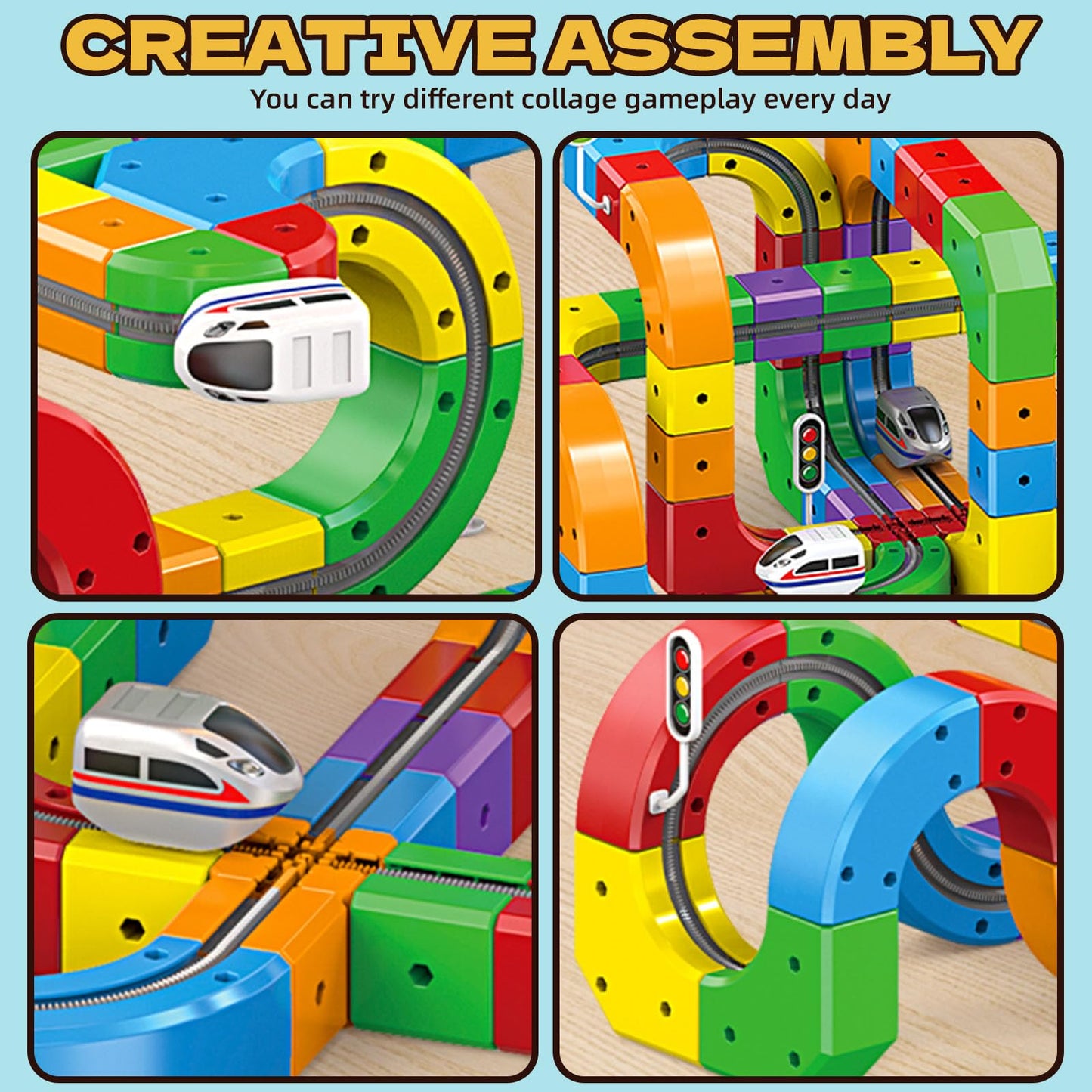 Electric Magnetic Train Track Sets,Building Toy Train Track，Magic Cars Sets,Gravity Defying 3D Embedded Layouts & Motorized Car,for 3 4 5 6 7+ Years Old Toddler Boys and Girls Birthday (51PCS-one car)