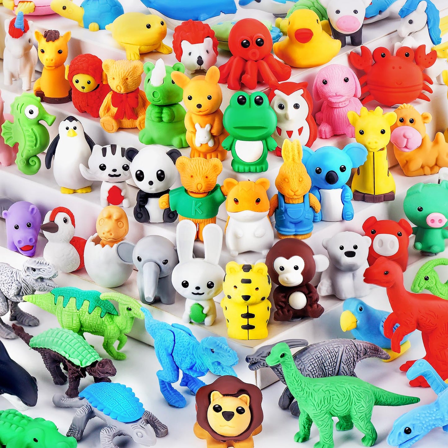 URSKYTOUS 60Pcs Animal Erasers Kids Desk Pets Pencil Erasers 3D Puzzle Bulk Mini Animal Eraser Toys Fun Cute Eraser for Classroom Rewards, Game Prizes, Treasure Box, Easter Egg Fillers