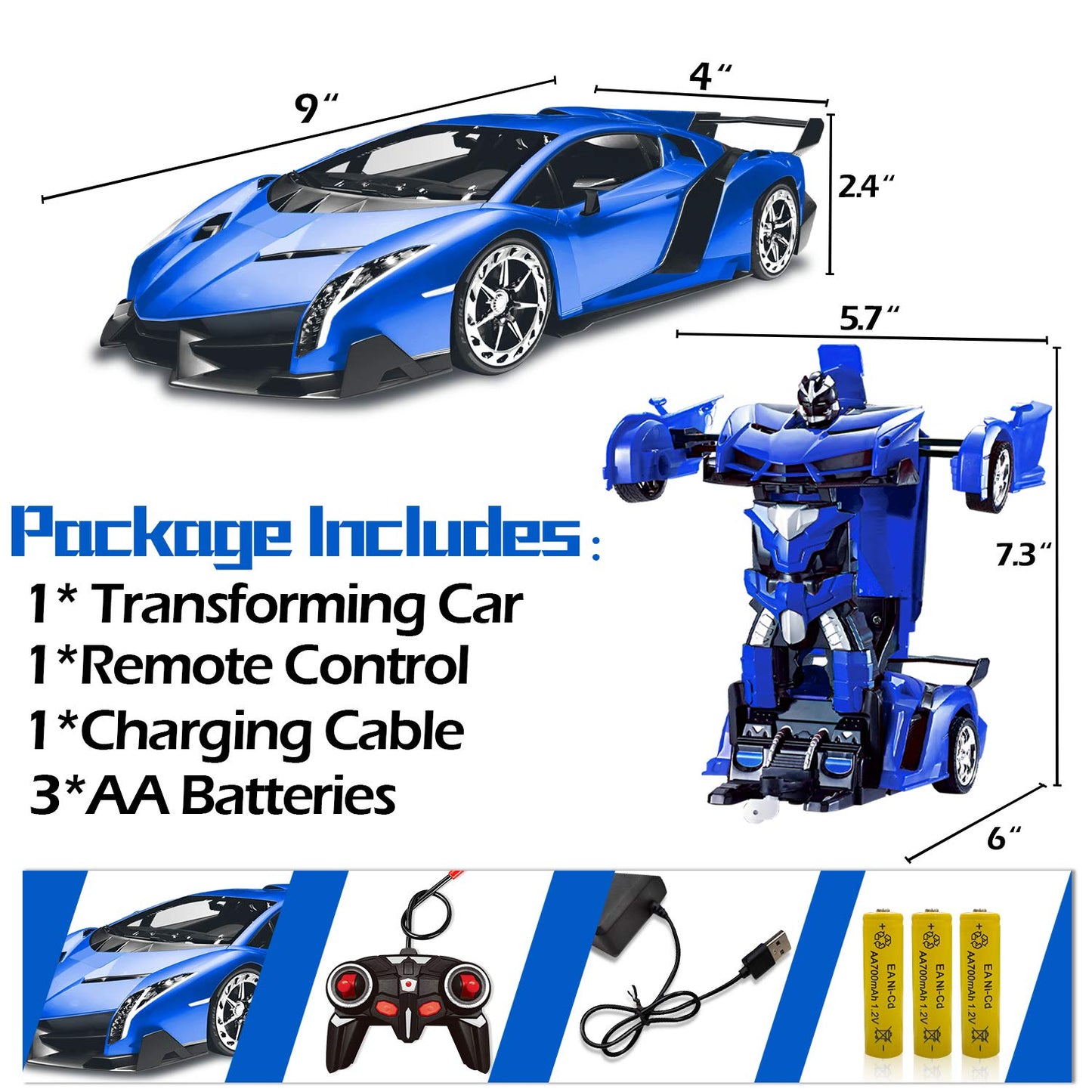 Remote Control Car - Transform Robot Toys for Boys Teens, Rechargeable RC Car with Lights, 2.4Ghz RC Car 1:18 Rechargeable 360° Rotating Race Transform Car Birthday Christmas Gifts for Kids