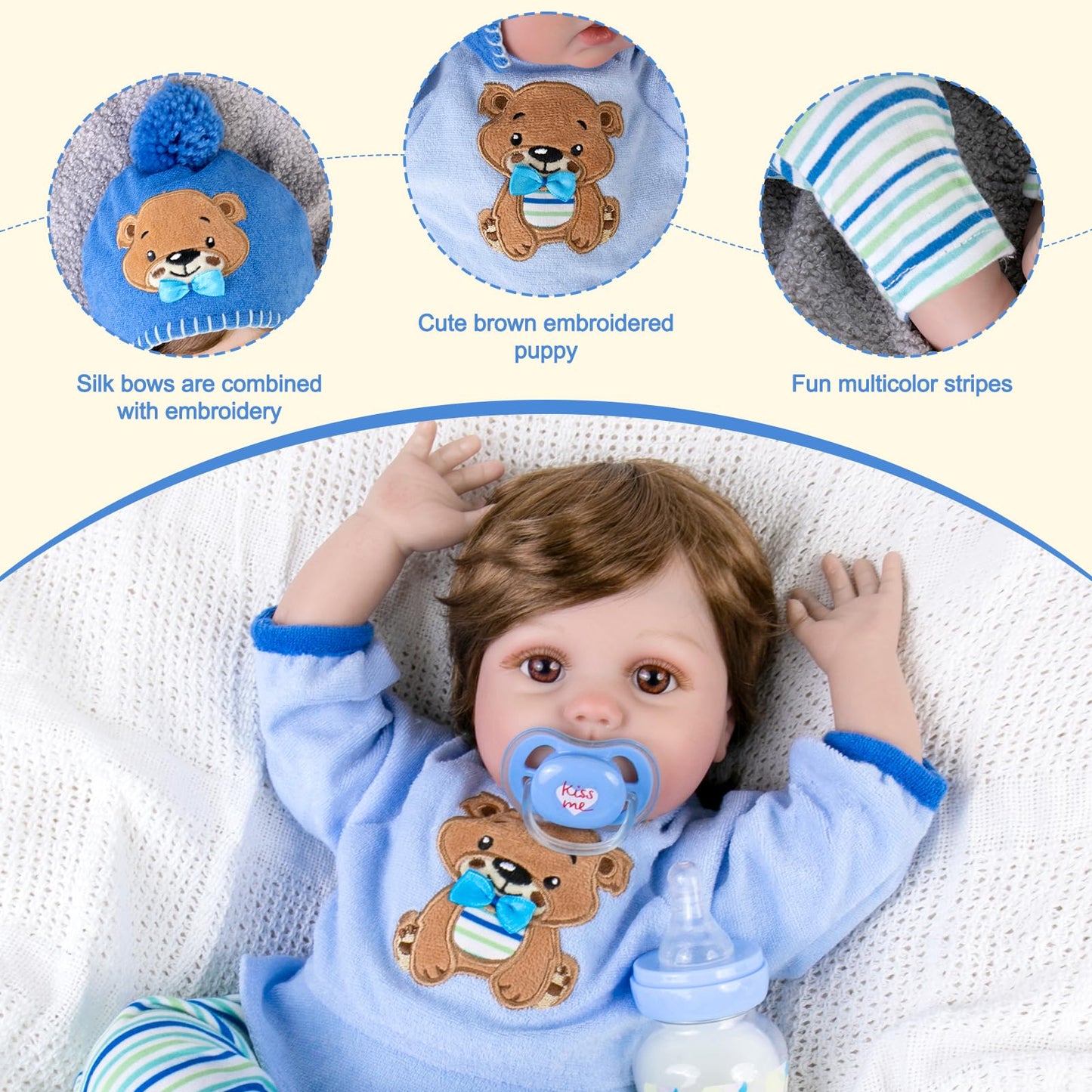 Aori Reborn Baby Boy Doll - 22 Inch Realistic Lifelike Weighted Newborn Boy with Ultra Soft Body, Pacifier, Outfit | Handmade Soft Vinyl Baby Doll for Kids 3+, Toddlers, Collectors