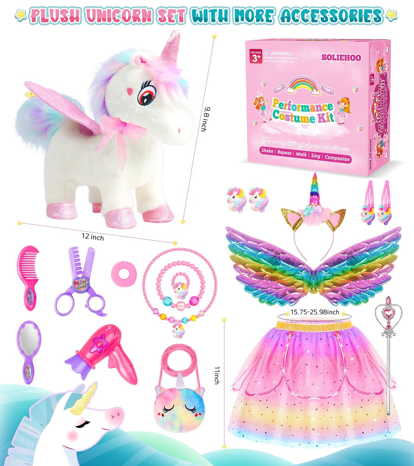 SOLIEHOO Unicorn Toys for Girls Age 4-6 Unicorns Gifts, Walking Talking Singing Interactive Toy, Remote Control Plush Unicorn's Pet Care Toy, Unicornss Dress up for Toddler Girls Kids 3 4 5 6 Years