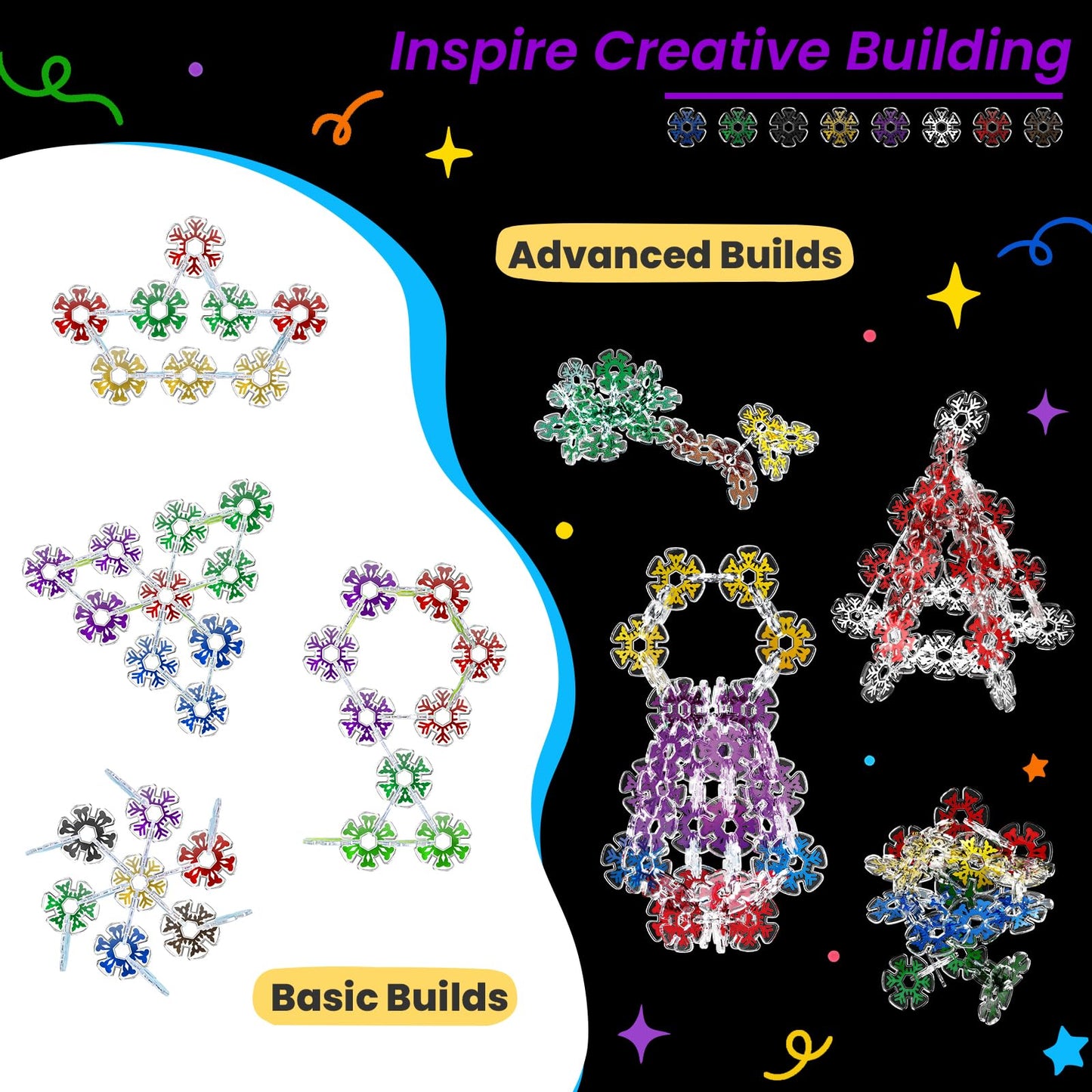 Pleykele Translucent Snowflakes Interlocking Building Chips，360PCS Interlocking Discs, STEM Learning Construction Blocks Toys, Brain Development Playset for Girls and Boys Aged 4+
