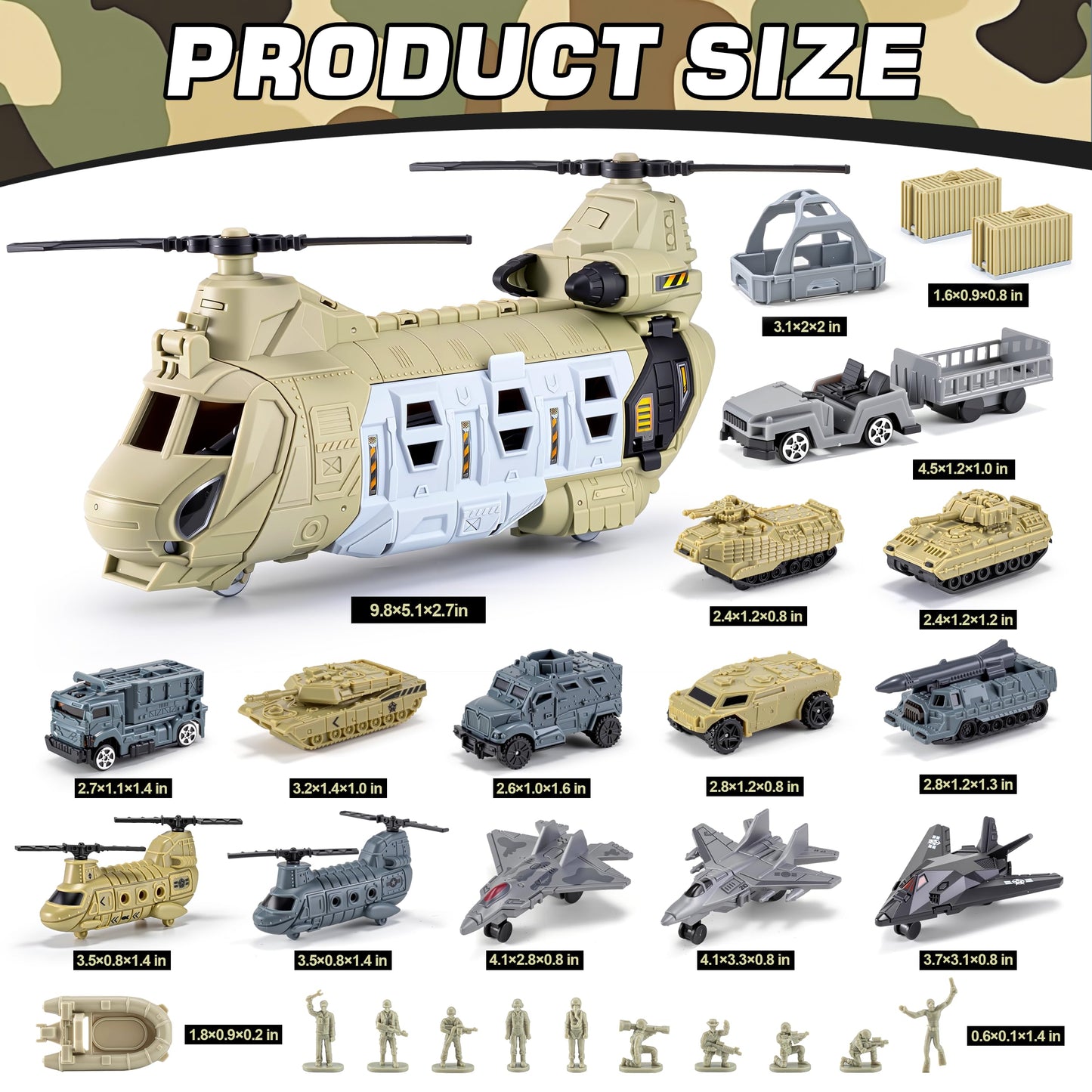 XDUOYJOY Military Helicopter Toys Set, Army Airplane Toys with Vehicles, Trucks, Tanks, Fighter Jets, Plane, Aircraft, Army Men - Christmas Birthday Party Gifts for Kids