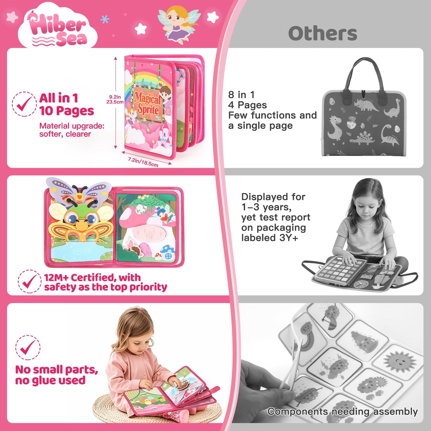 22 in 1 Busy Book for Toddlers 1-3, Sprite Montessori Toys for 1 Year Old with Fishing Game, Soft Sensory Toddler Busy Board, Airplane Travel Toys, Birthday Easter Gifts for 1 2 Year Old Girl