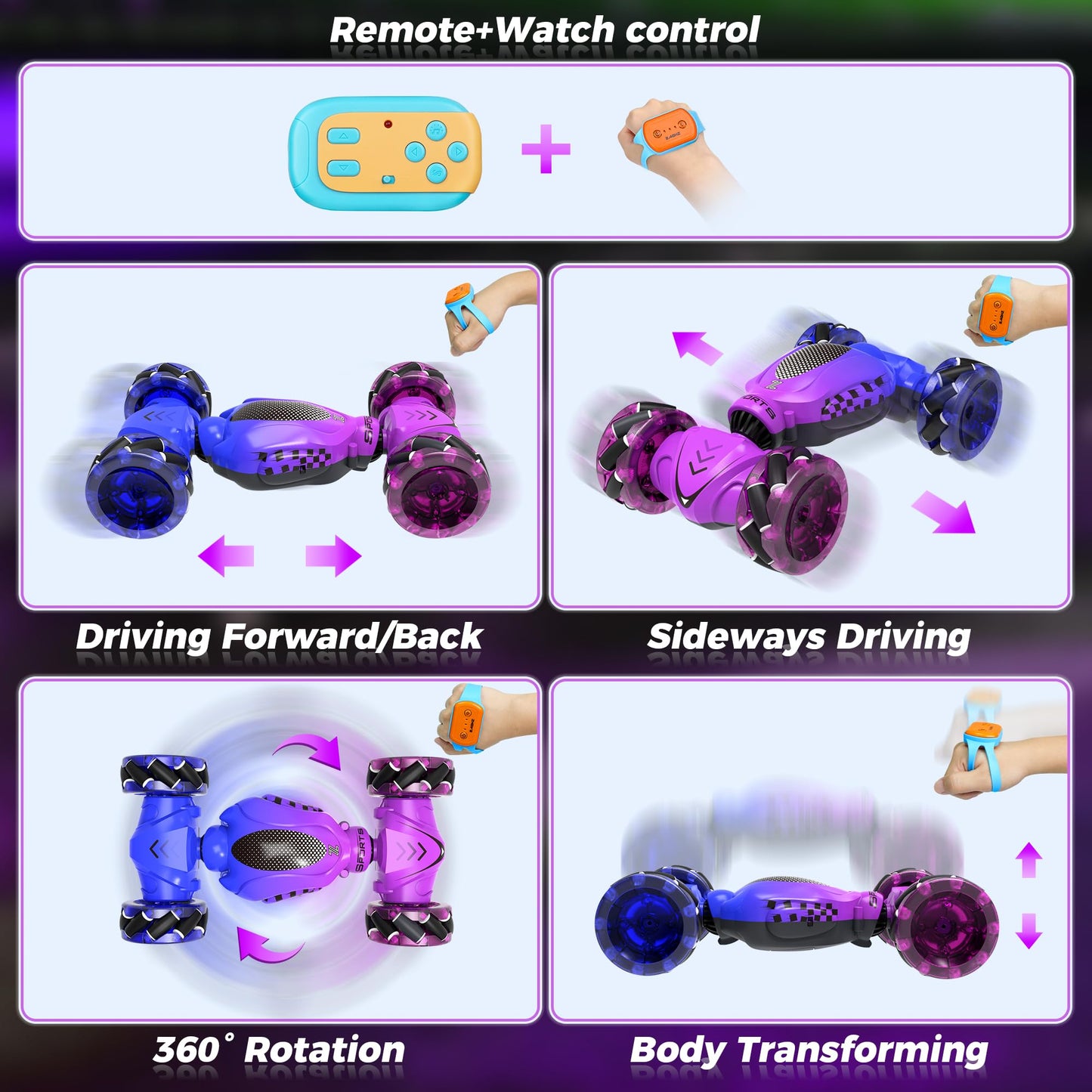 Nitigo Remote Control Car for Girls 4-7, Toys for Ages 5-7, Gift for 4 5 6 7 8-13 Years Old, for Kids, Gesture Sensing RC Stunt Car with Lights, Birthday Gift