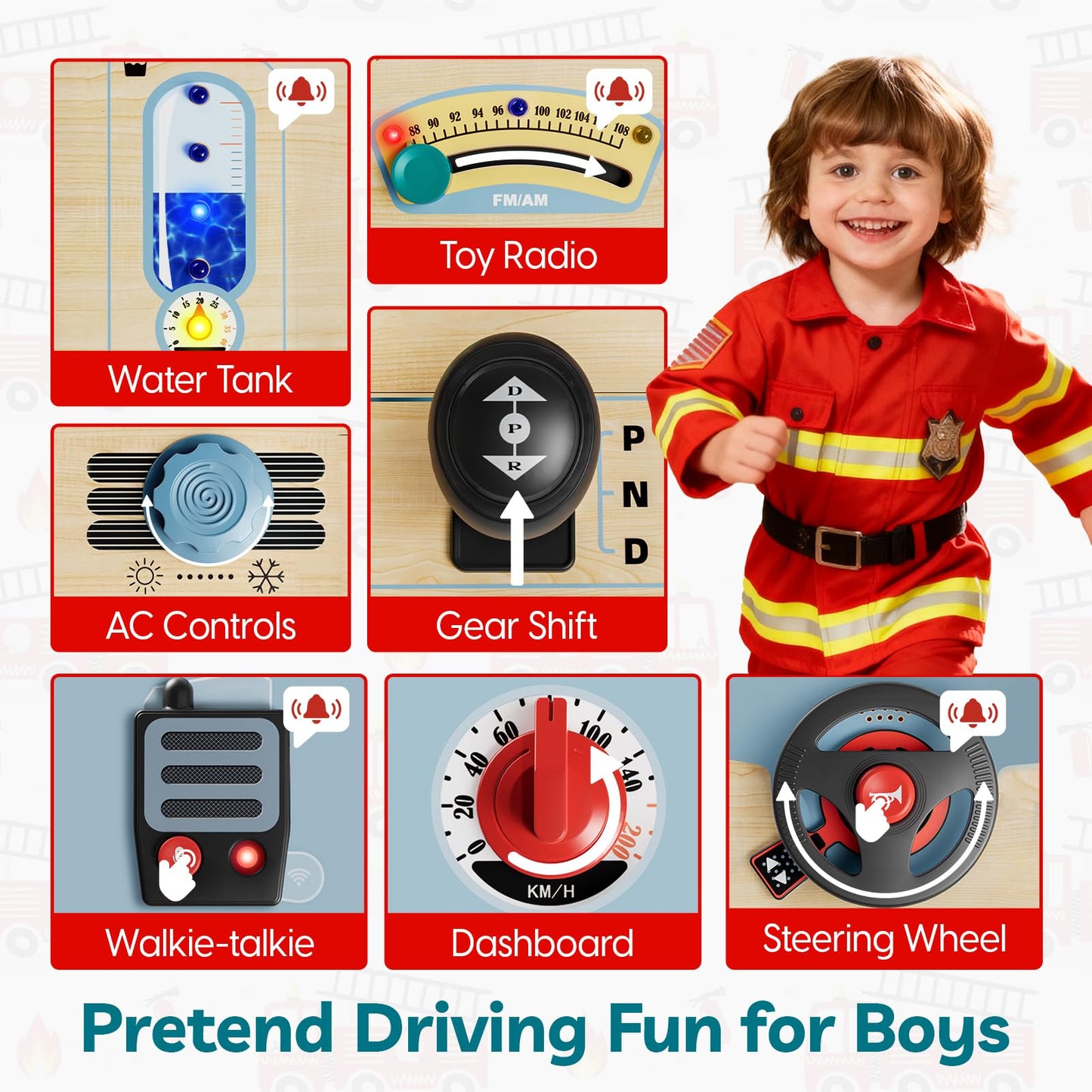 TOP BRIGHT Montessori Busy Board with LED Light, Sensory Toys with Sounds & Switches, Activity Board for Kids 3-5, Car Driving Toy for Toddler Boy, 3 Year Old Girl Boy Gifts for Birthday Christmas
