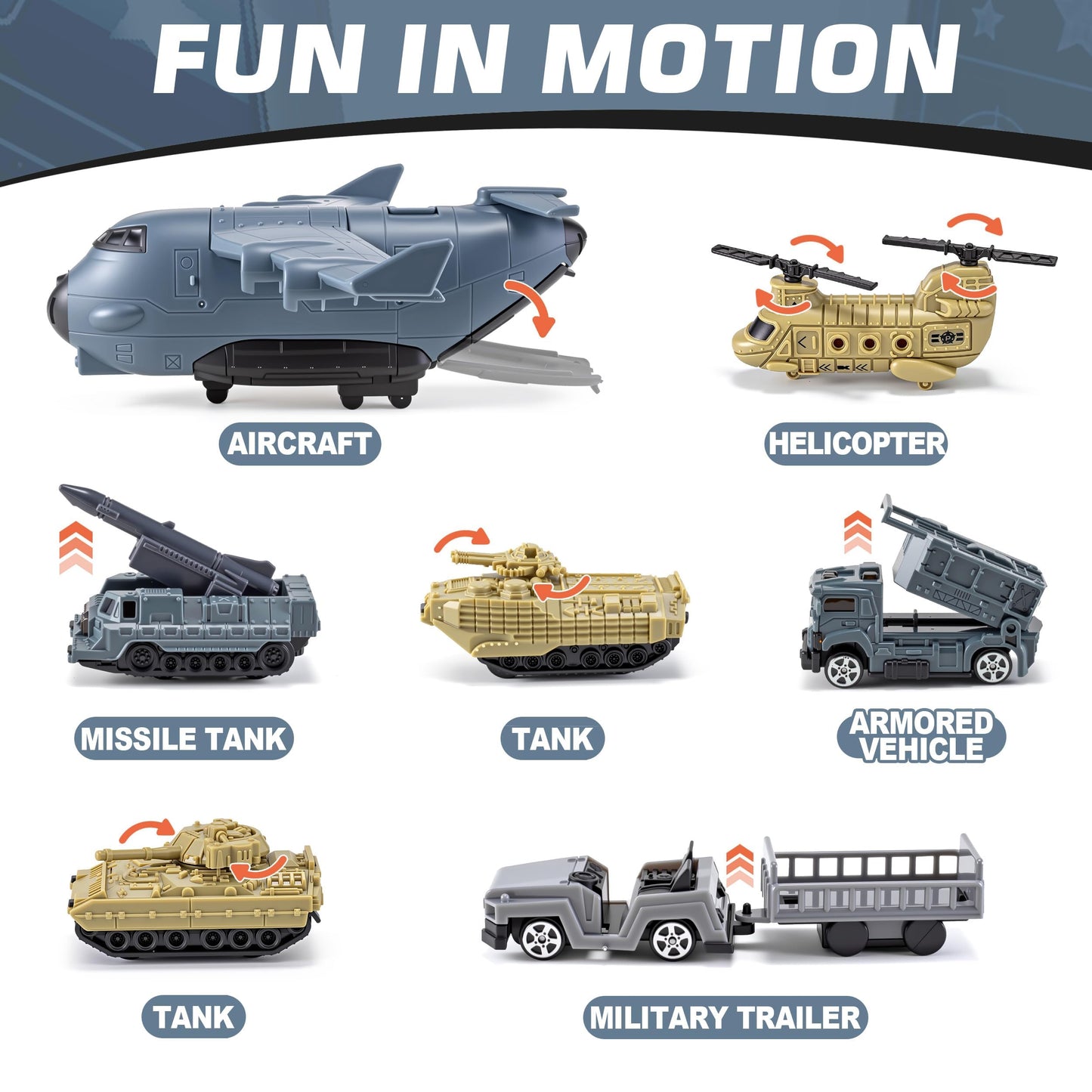 Military Airplane Toy, Army Toys Military Base Set with 14 Vehicles Plane Tank Trucks Helicopter Fighter Jet, Airport Play Mat with Army Men Action Figures and Accessories, Birthday Gift for Kids