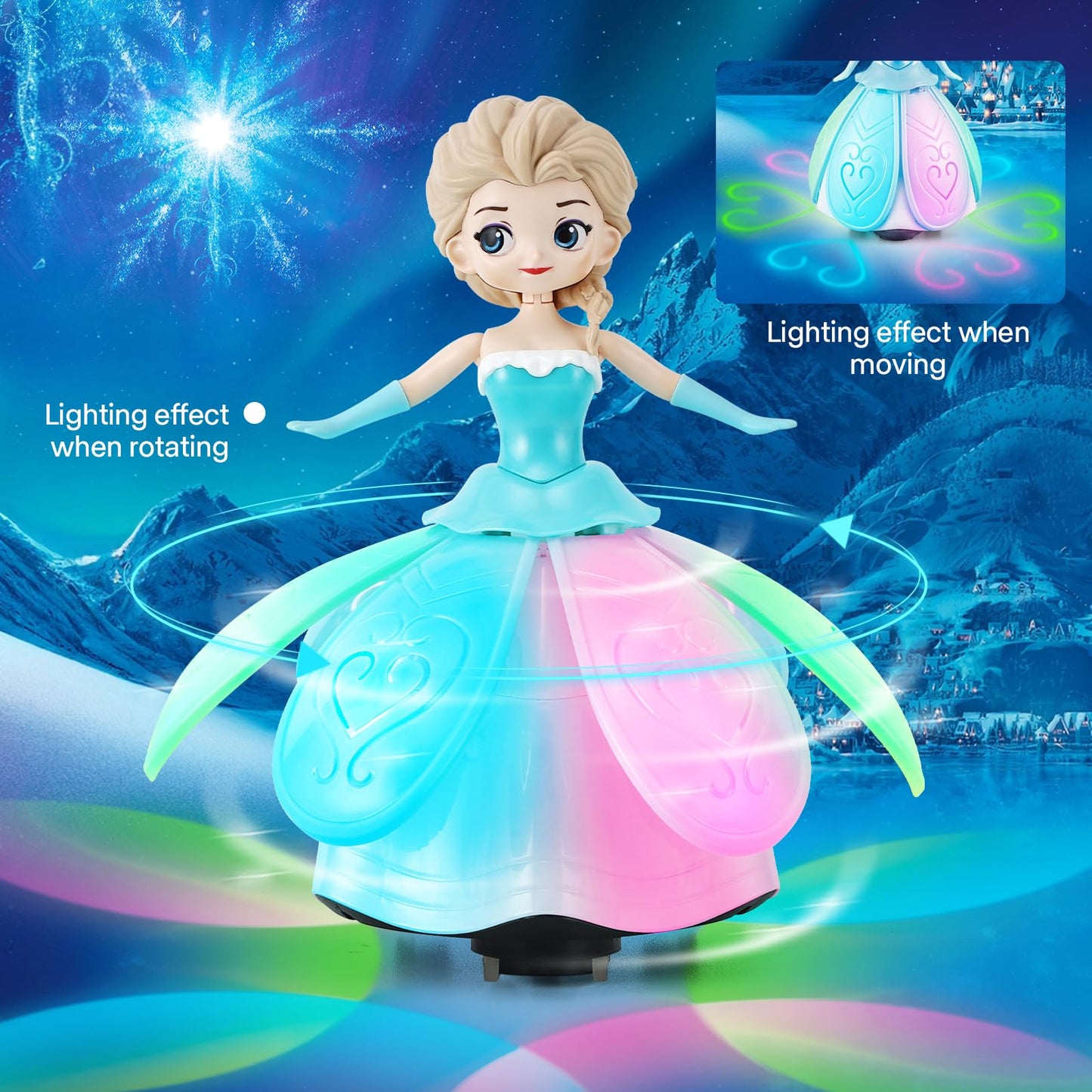 Toys for 3 Year Old Girls, Ice Princess Dancing Robot Doll for 3 4 5 Year Old Girl Birthday Gifts, Bump and Go Moving Toy with Magic Lights & Music, Easter Basket Stuffers Gifts for Kids Toddlers