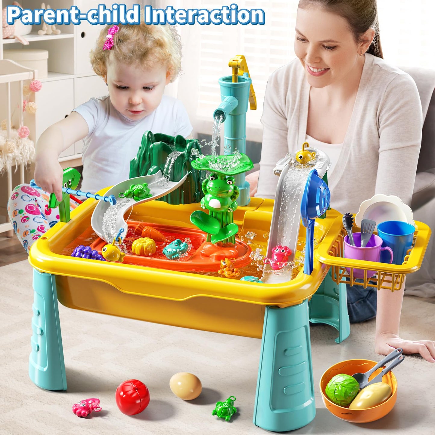 JUKUDAHU Water Table Toy for Boys Girls Aged 3 4 5 6 7 8, Kitchen Toys with Play Sink, Fishing Games, Toddler Sensory Water Play Table for Kids Ages 3-8, Summer Beach Outdoor Toys, Birthday Gifts 2+