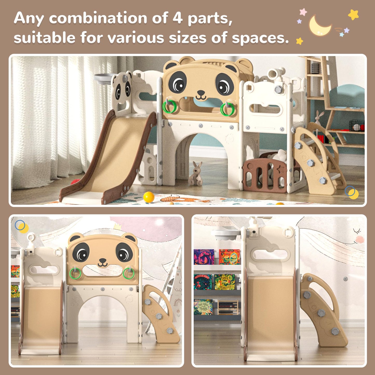 NYEEKOY 9 in 1 Toddler Slide and Climber Playset Indoor Outdoor Kids Slide with Basketball Hoop,Telescope and Storage Space, Freestanding Backyard Playground for Children Age 1-6