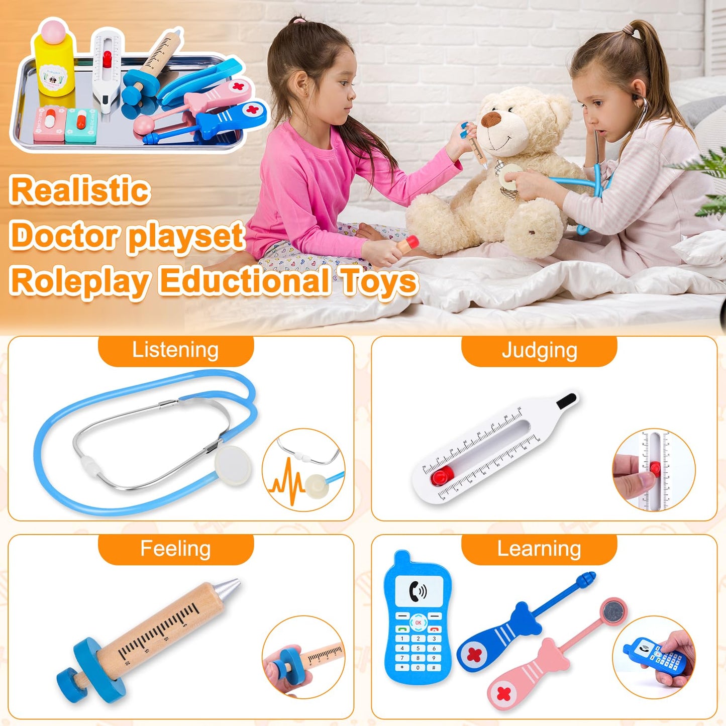 BGdoyz Doctor Kit for Toddlers 3-5, Doctor Kit for Kids with Medical Storage Bag & Real Stethoscope, Doctor Costume for Pretend Play, Birthday Gift for Girls Boys