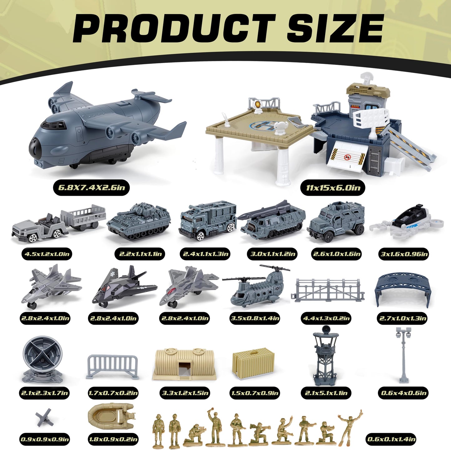Military Base Building Playset, Army Toys with 11 Vehicles Airplane Helicopter Fighter Jet Army Men Action Figures and Play Map, Birthday Gift for 3 4 5 Year Old Boys Girls Kids