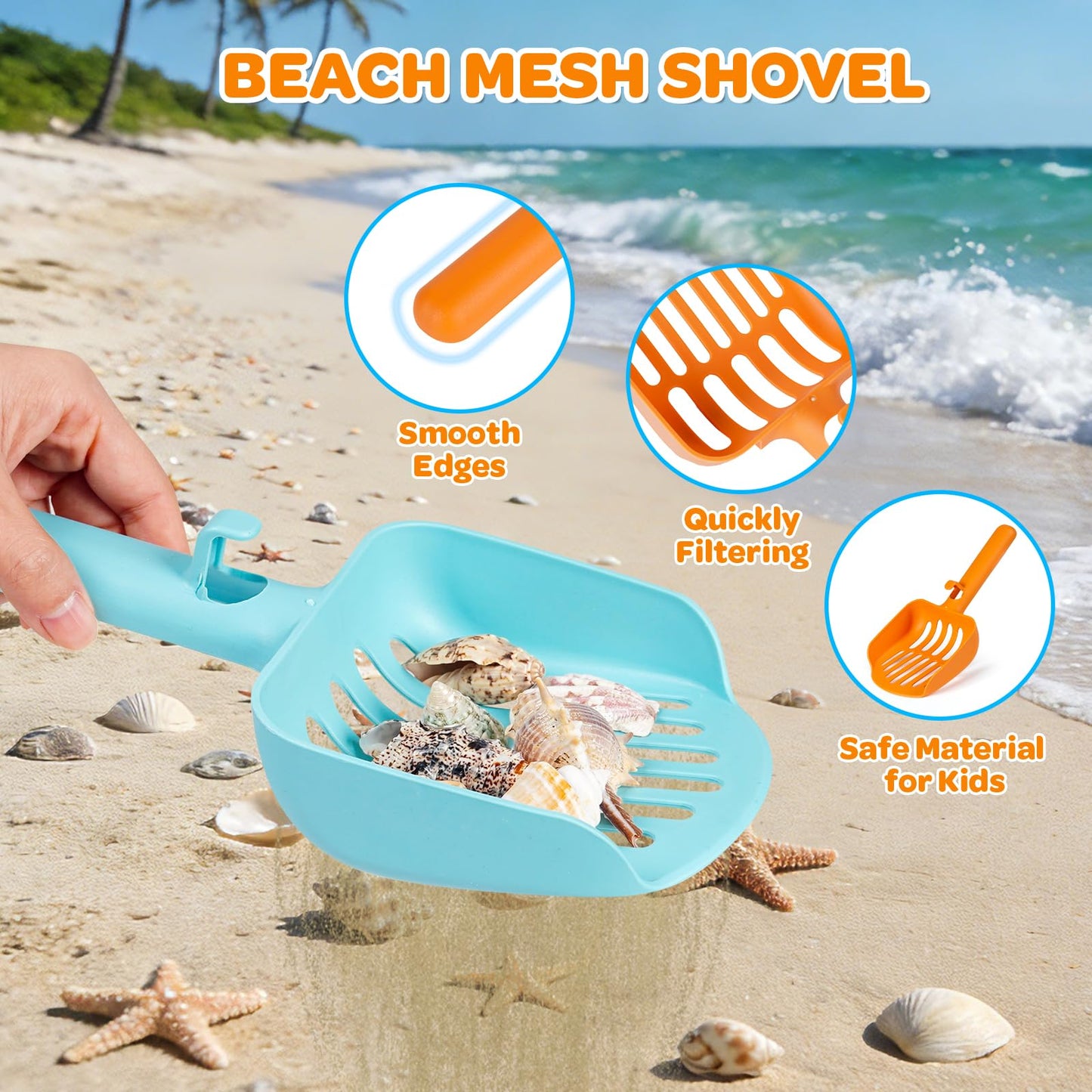 Beach Sand Toy Kids Age 4-8 Sandbox Kits with Mesh Shell Bags, Shovels, Claw Tongs for Shark Teeth Beach Essential Travel Summer Baby Toys for Toddlers Boys & Girls 3 4 5 6（2 Packs）