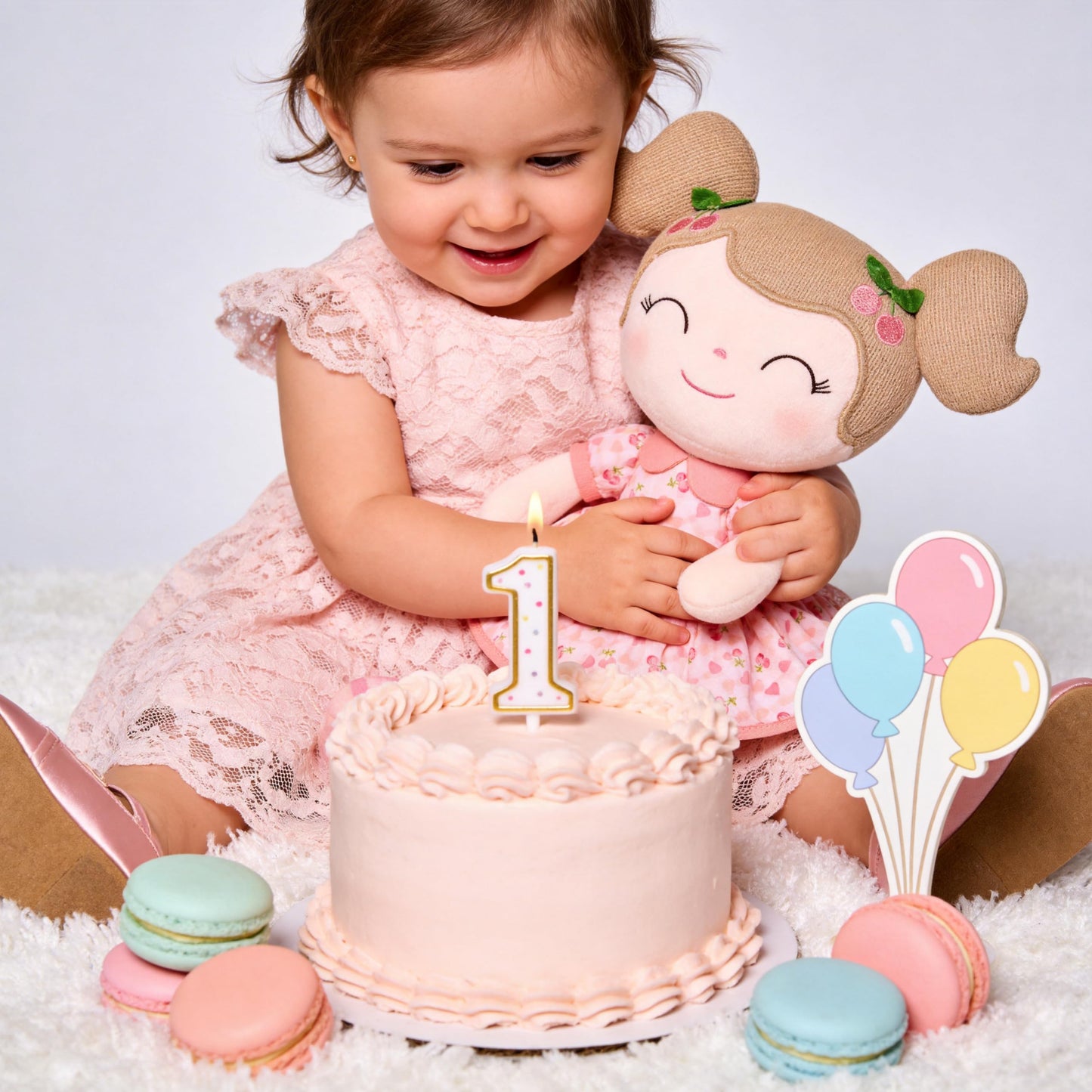 Gloveleya Baby Doll Girl Gifts Plush Toys Soft Dolls Baby Gifts Cherry Girl Pink