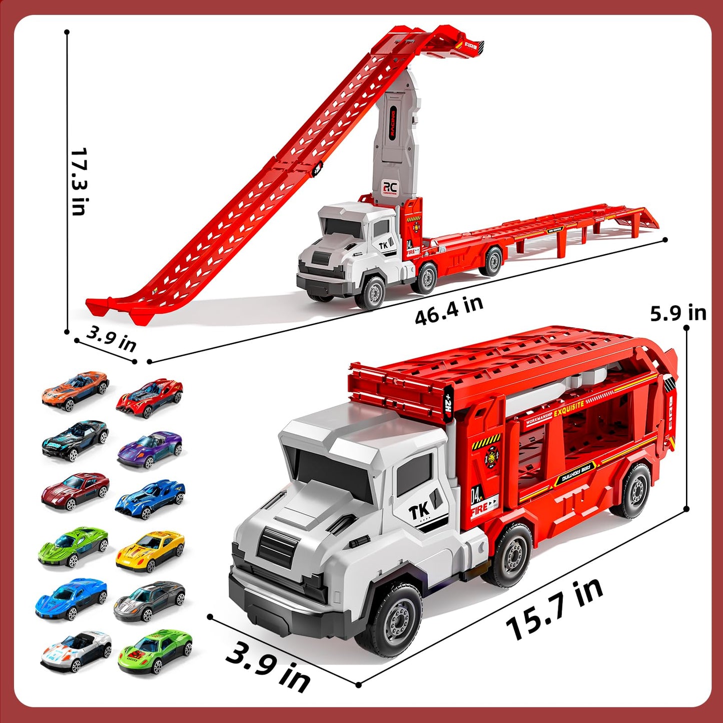 Novaluki Truck Toys for Kids, Transport Vehicle with 12 Die-Cast Car, Double Race Car Track Cars Ramp Toy, Carrier Truck for Toddler 3-5, Christmas Birthday Gift for 3 4 5 6 7 8 Years Old Boys Girls