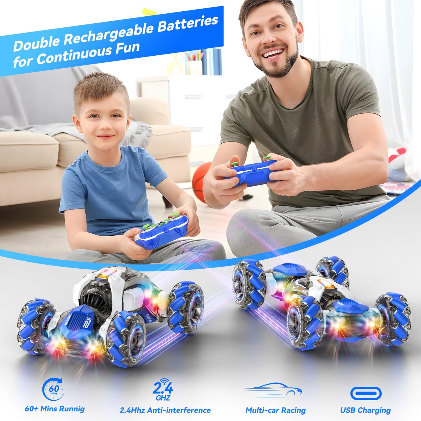 Nicella Remote Control Car, RC Toys Gifts for 6 7 8 9 10 11 12 Year Old Boys Girls - 360° Rotating 4WD Gesture Sensing RC Sunt Car with Lights & Music - Cool Birthday Gifts for Kids