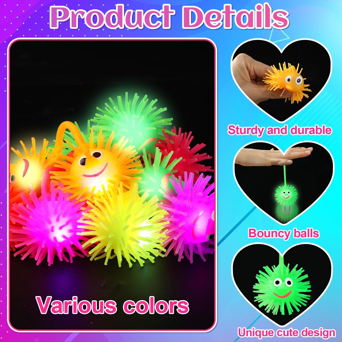 ClassyWhimsy 36PCS LED Puffer Balls Bouncy Light Up Ball for Kids 4-12 Toy Stress Ball Flashing Sensory Puffer Toy Glow in The Dark for Classroom Stuffer Sprizes Bulk Kid Pinata Fillers Party Supplies
