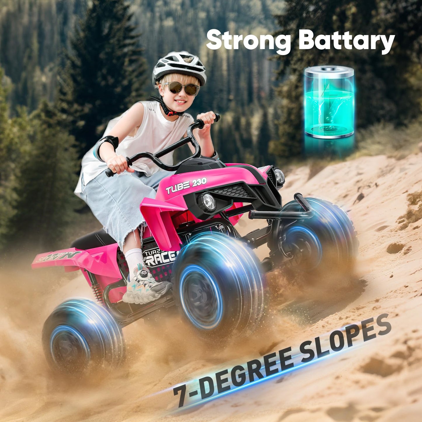 ELEMARA 24V Iron-Frame 2 Seater Ride on ATV for Big Kids,4WD Heavy-Duty ATV for Kids with Bluetooth,4 Wheeler Ride on Car with Realistic Sounds,Spring Suspension,Ultimate Adventure for Boy&Girls,Pink