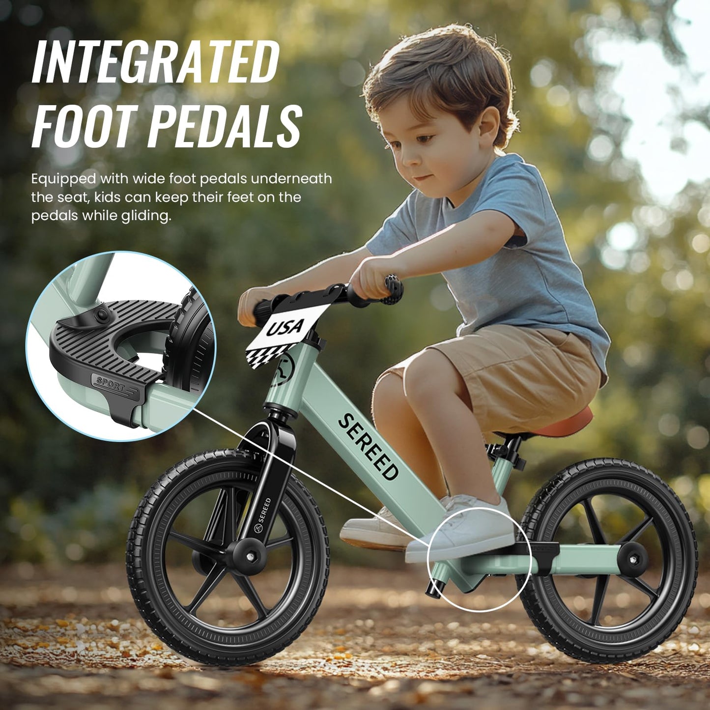 SEREED Toddler Balance Bike 2 Year Old, No Pedal Kids Bicycle Toys for 2-5 Years Old, Tool-Free Adjustment, Customize Plate with Stickers, Gift for 2-3 Boys Girls (Mint Green)