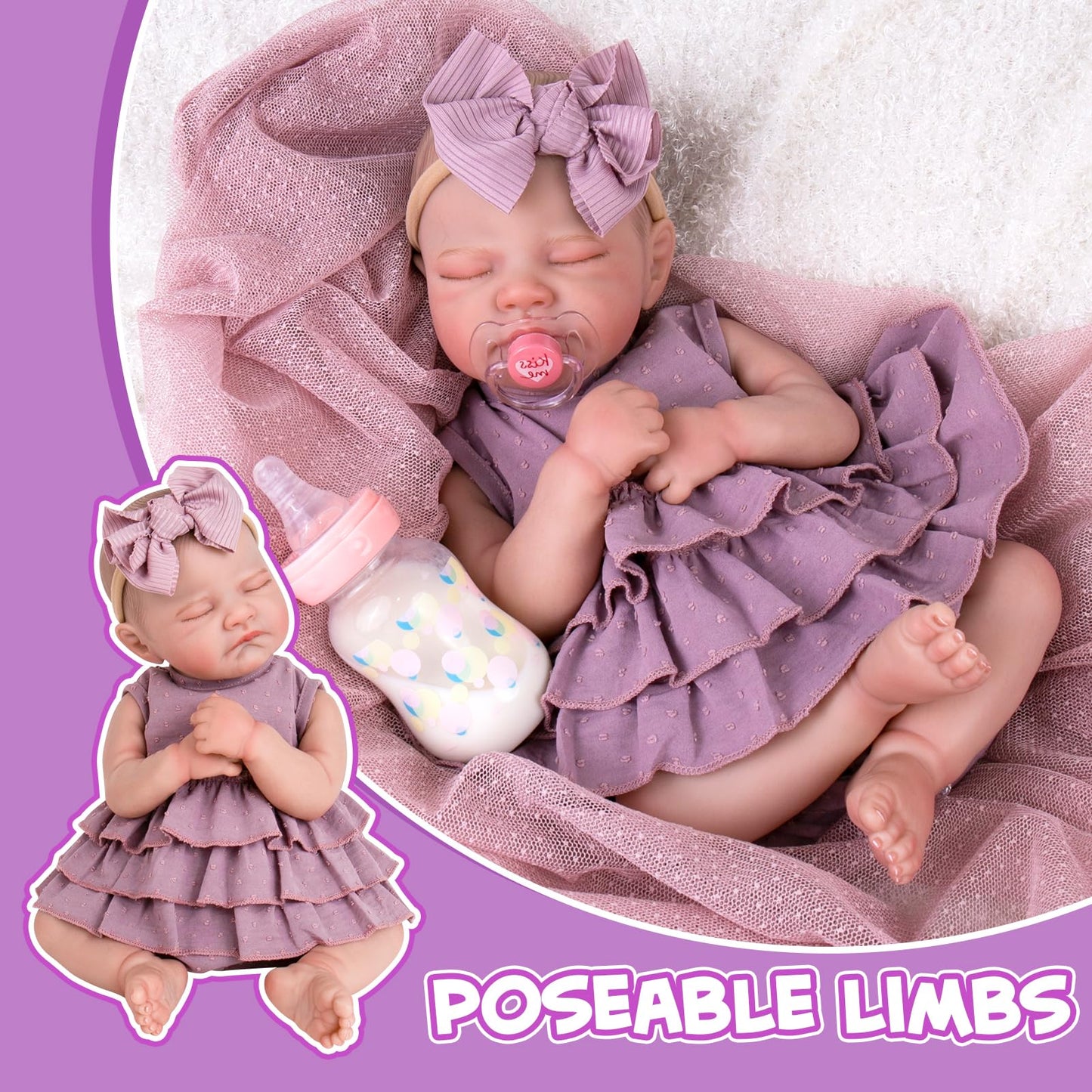Aori Reborn Baby Dolls - 20-Inch Real Life Baby Doll with Poseable Limbs and Feeding Kit, Weighted Newborn Lifelike Baby Doll Gift Set for Seniors, Collectors and Kids 3+
