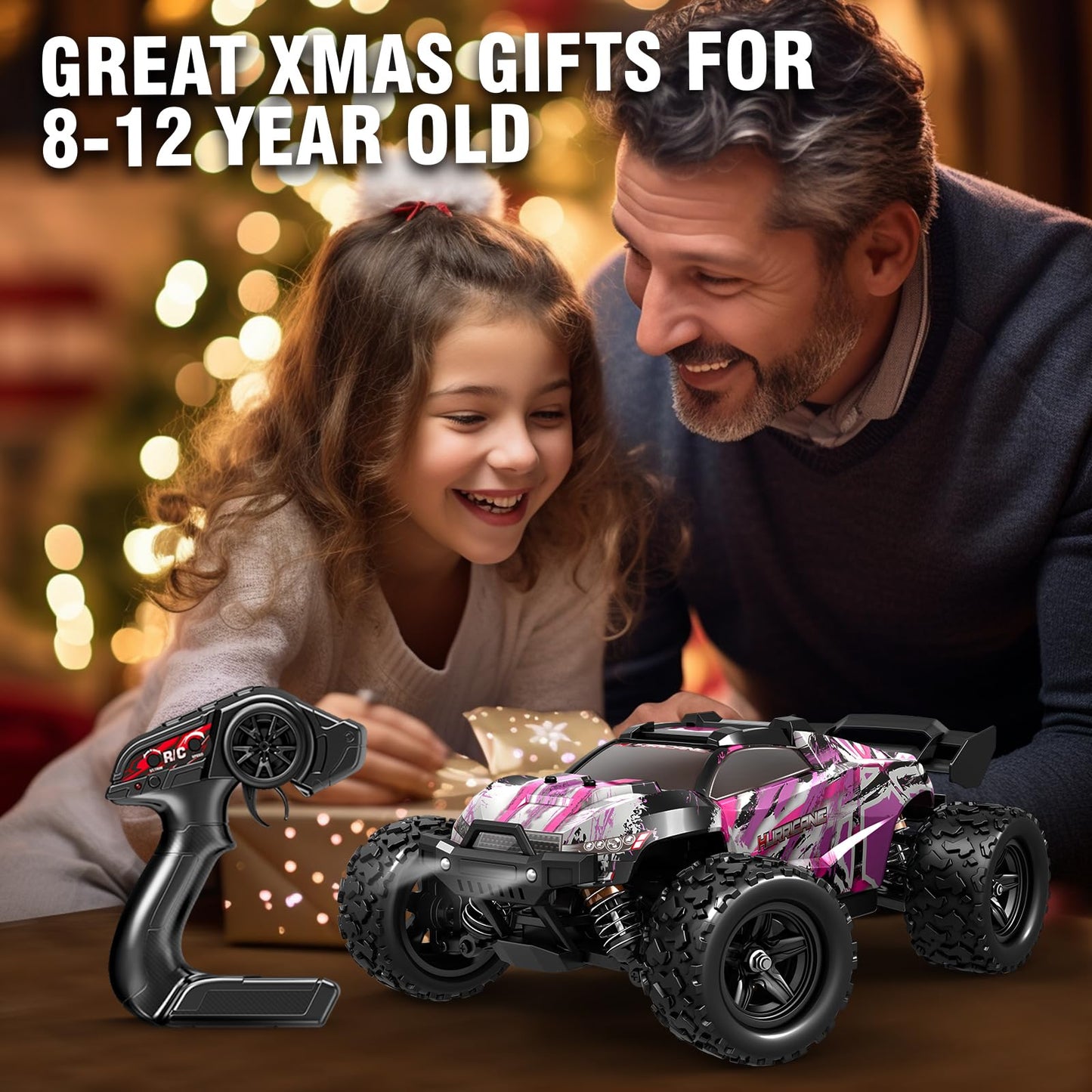 Womaqu Pink Remote Control Car for Girls, 1:18 Fast rc Cars for Girls with 40+ KM/H 4WD Off-Road rc Truck, Includes 2 Rechargeable Batteries, 8 9 10 11 12 13 Year Old Girl Gifts