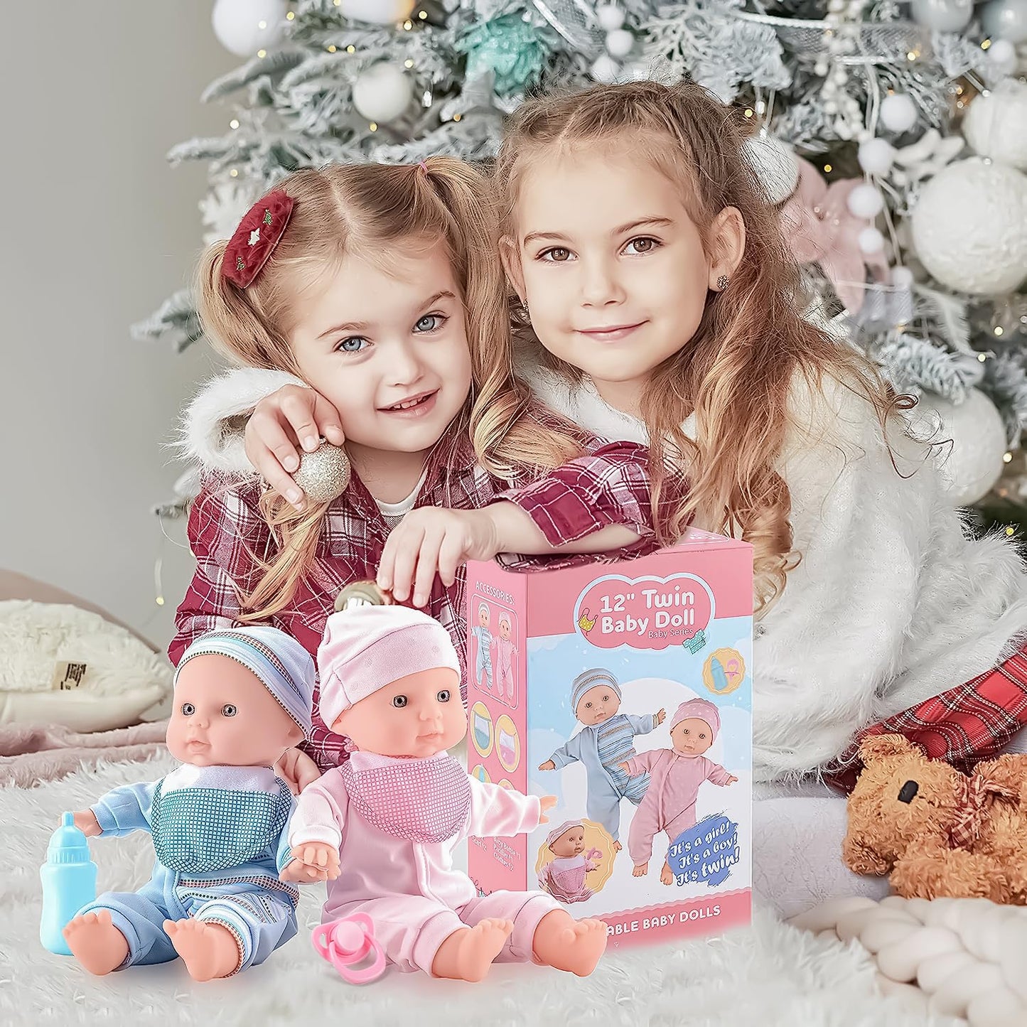 Toy Choi's Twin Baby Dolls 12 inch Soft Body 2 Dolls Playset with Rompers, Hat, Pacifier and Doll Bibs, Gifts for 1 2 3 4 5 Year Old Boys Girls, Toddlers and Kids
