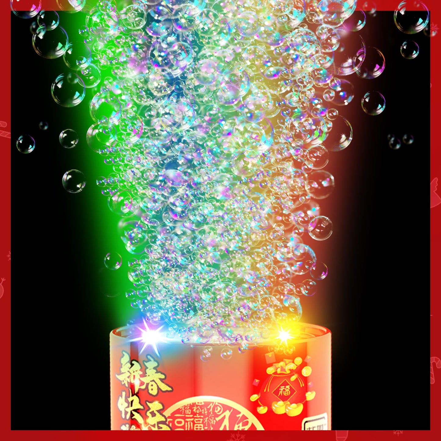 Bubble Machine (4PCS, 20 Holes) with LED Lights, Automatic Bubble Blower Toys, Portable Bubbles Maker for Wedding Christmas Chinese New Years Party Decorations, Kids Birthday Gifts, Balloons Banner