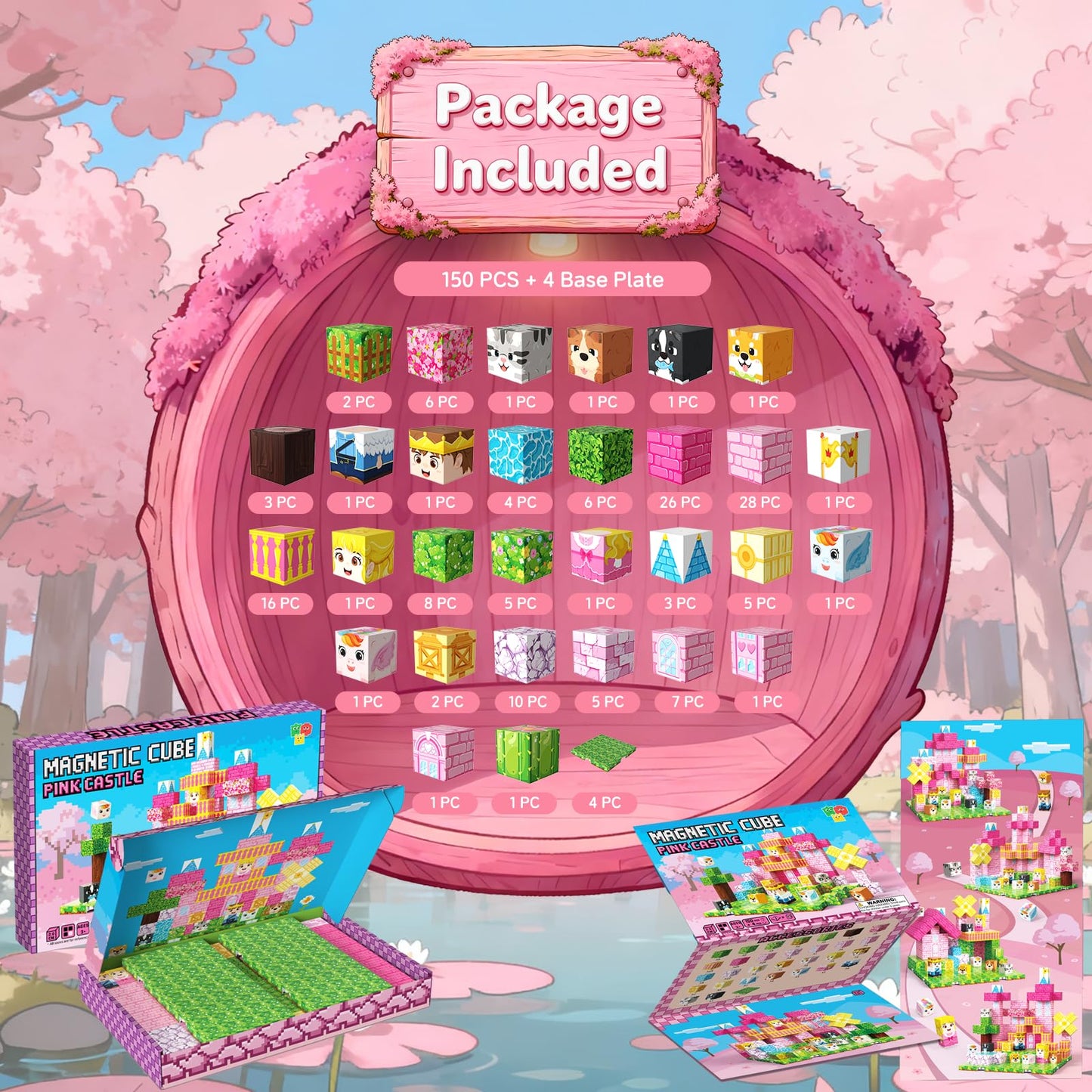 powerful xishan 150 PCS Magnetic Blocks, Magnetic Building Blocks Cubes, Princess Magnet Toys for Kids Ages 3+, Magnet Blocks with 4 Bottom Plate for Girls, STEM Toys & Ideal Christmas Birthday Gift