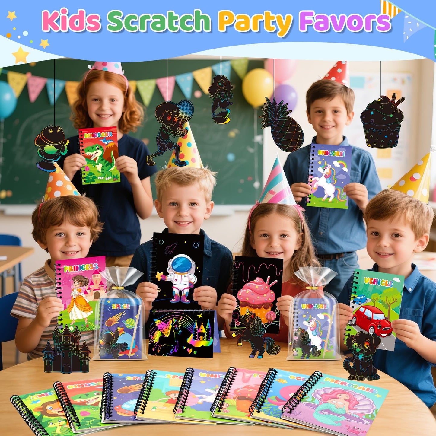 Skrajoi 24 Pack Scratch Art Party Favors for Kids - Rainbow Scratch Paper Notebook with Scratch Off Cards Easter Basket Stuffers Birthday Goodie Bags Stuffers with - Return Gifts DIY Classroom Prizes