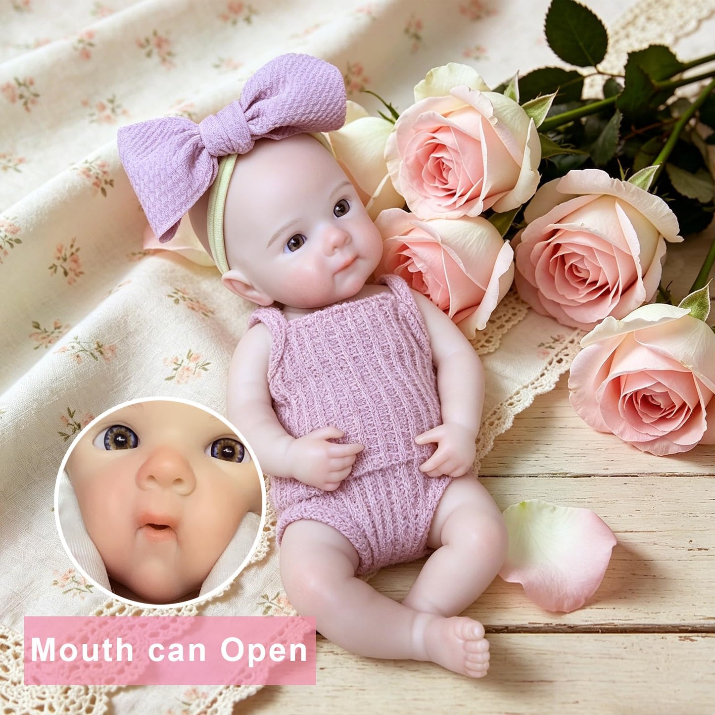 Yokyyi Reborn Baby Dolls Silicone Full Body 13 Inch Bettie Full Silicone Baby Doll Anatomically Correct that Realistic Soft Silicone Doll with Dark Pink Bow Dress