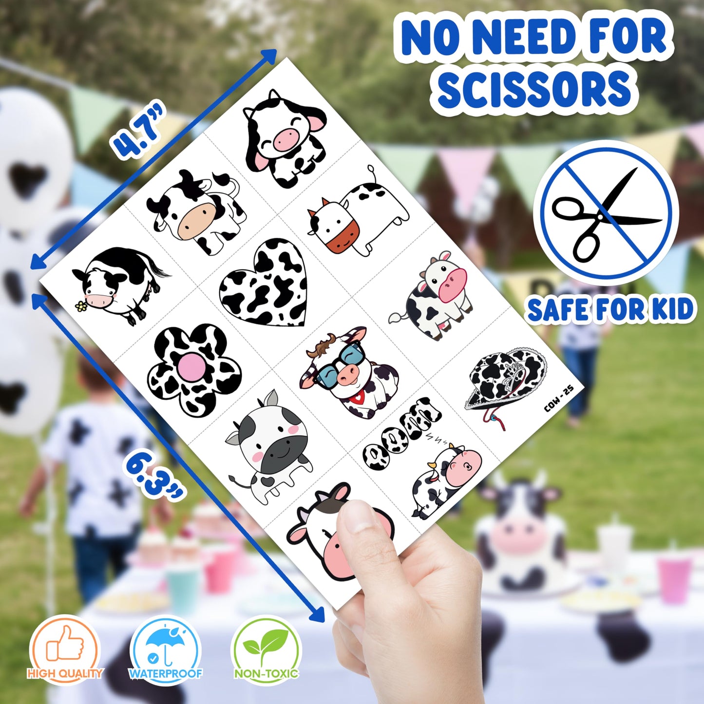 48PCS Cow Party Favors - 24PCS Cow Temporary Tattoos & 24PCS Cow Stick Hands Party Favors - Perfect Birthday Favors, Goodie Bag Stuffers, Treasure Box Toys, Classroom Prizes, and Student Gifts