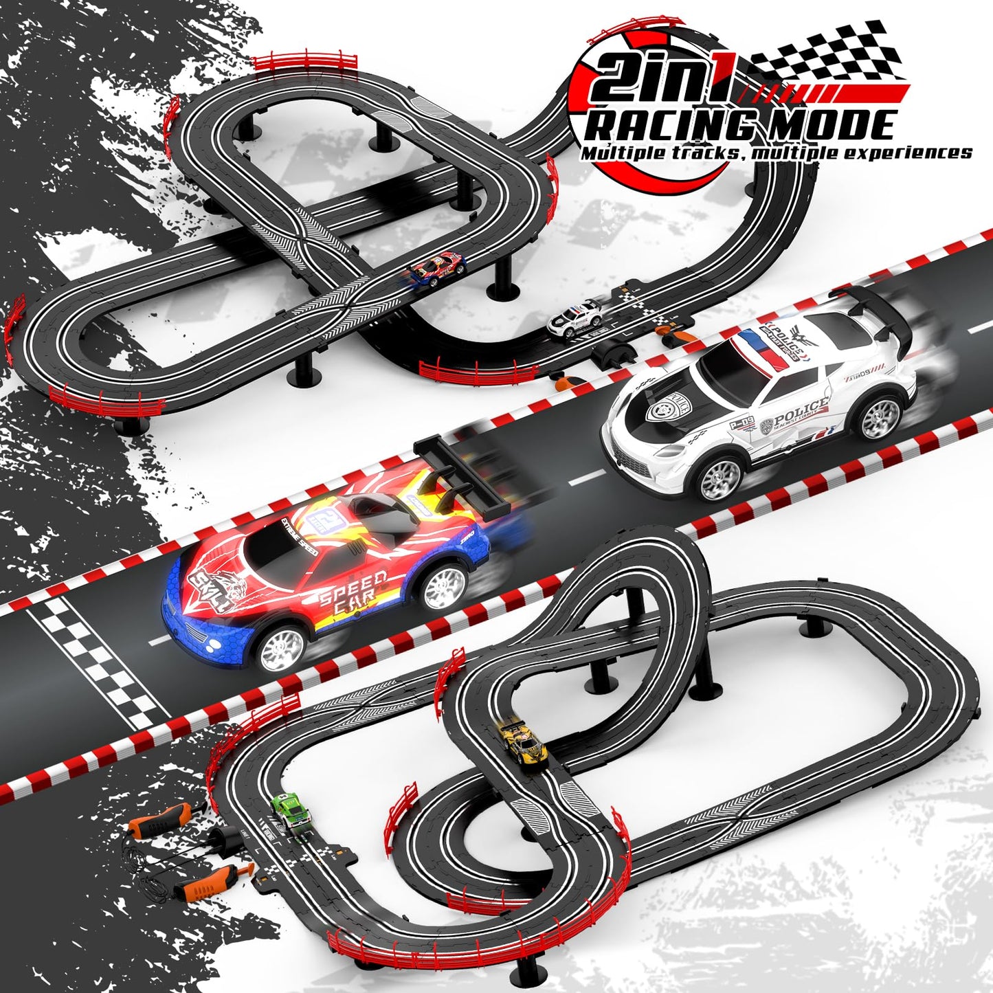 2 in 1 Slot Car Race Track Sets with 4 Slot Cars, 1:43 Electric Car Track for Boys, Dual Racing Game Lap Counter Circular Slope Track Sets, Birthday Gifts Toys for Boys Kids Ages 6 7 8 9 10 11 12