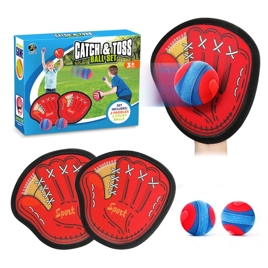 DISHIO Toss and Catch Ball Game Outdoor, 2PCS Outdoor Games Yard Games Beach Toys Pool Toddler Baseball Glove & Catch Ball Toys Birthday Gift for Ages 3 4 5 6 7 8-12 Year Old Boys Girl