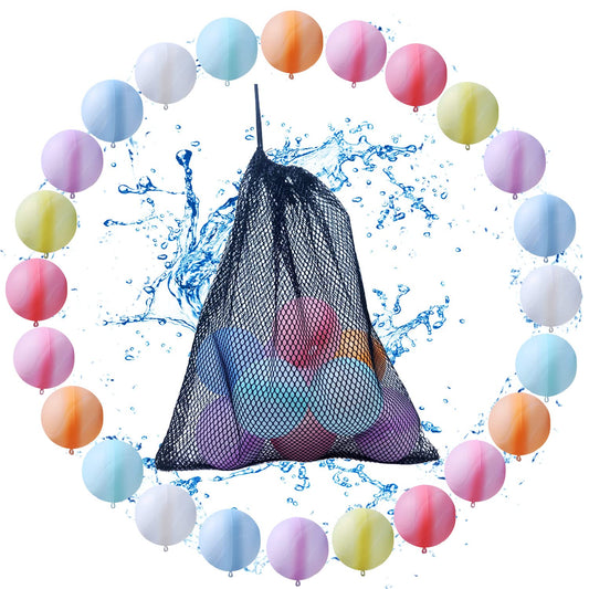 MBKET 24 Pack Reusable Water Balloons Pool Water Balls Latex-Free Soft Silicone Water Splash Ball with Portable Mesh Bag Summer Outdoor Beach Play Pool Party Backyard Fun Water Toys